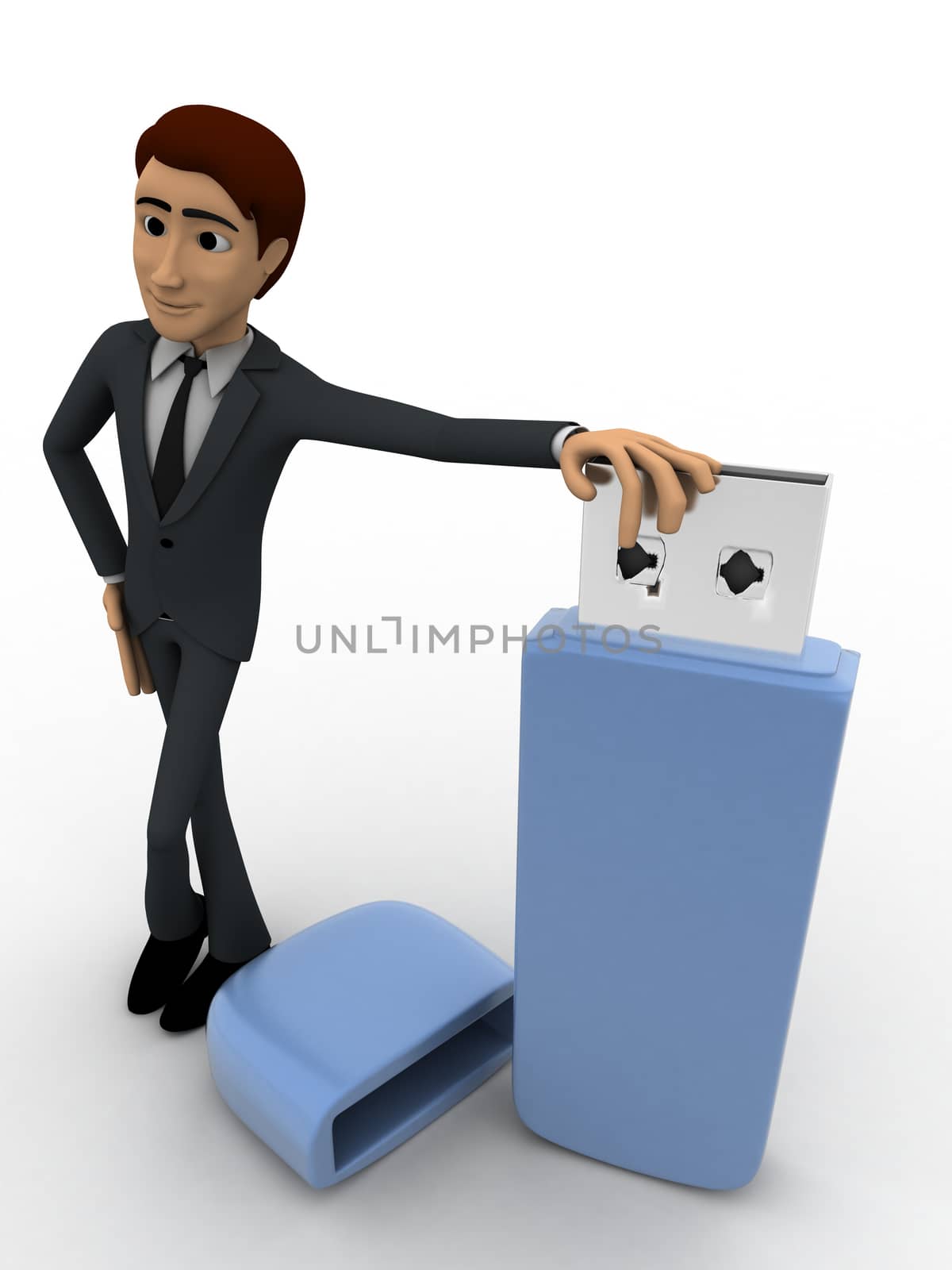 3d man standing with USB pen drive concept by touchmenithin@gmail.com