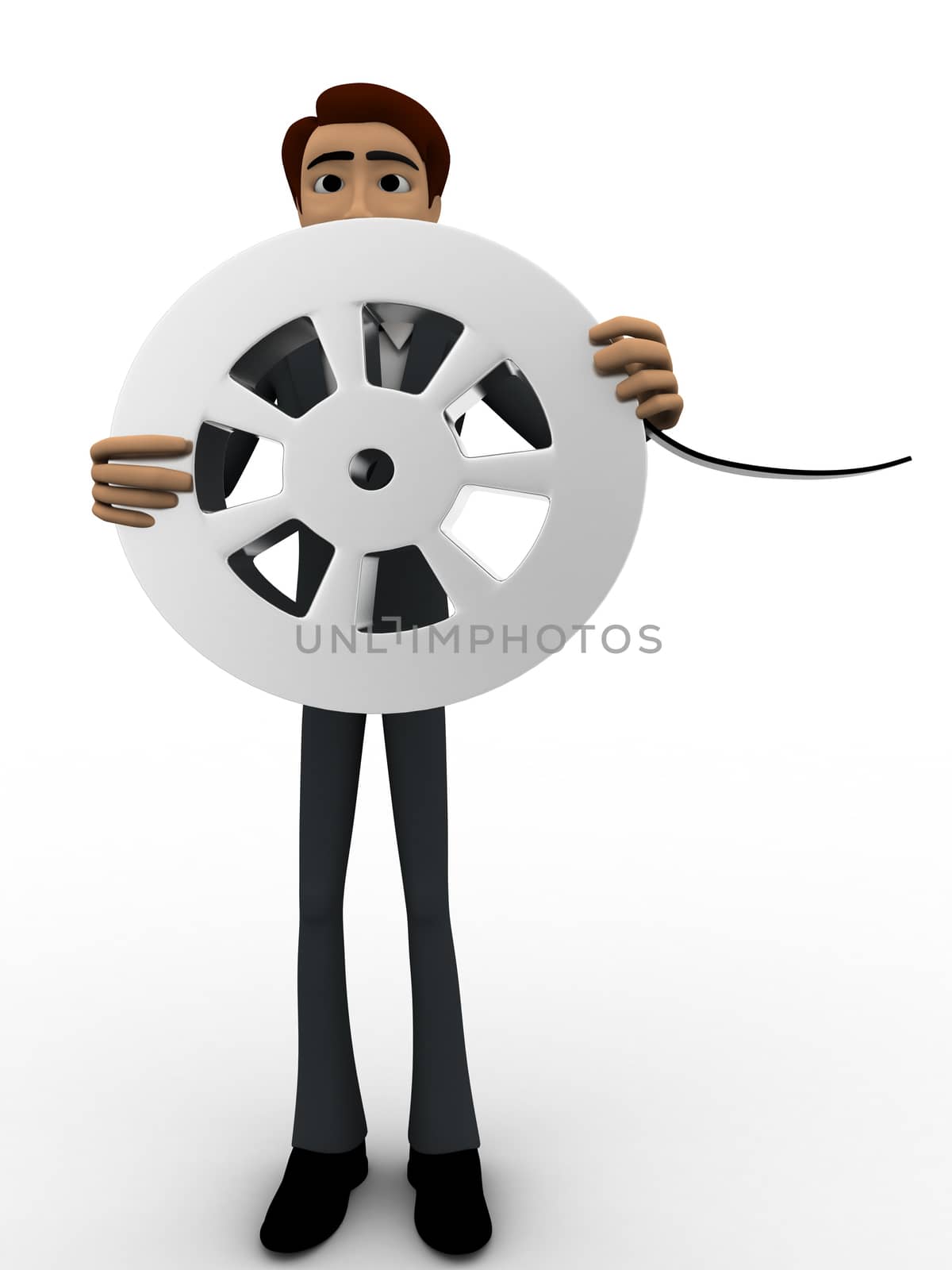 3d man holding  film reel concept by touchmenithin@gmail.com