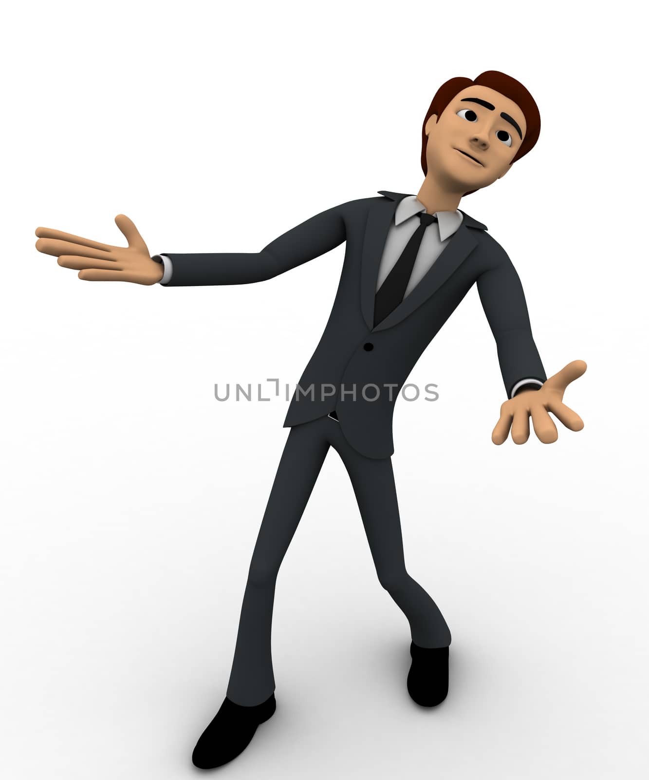 3d man welcoming concept on white background, front angle view