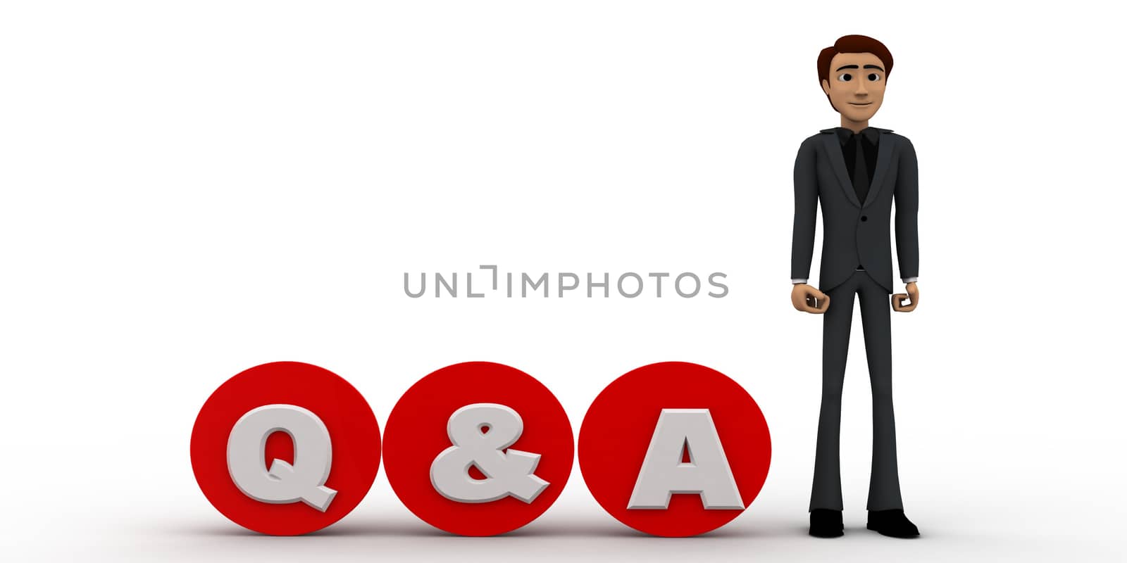 3d man standing with red circular blocks Q&A text concept by touchmenithin@gmail.com