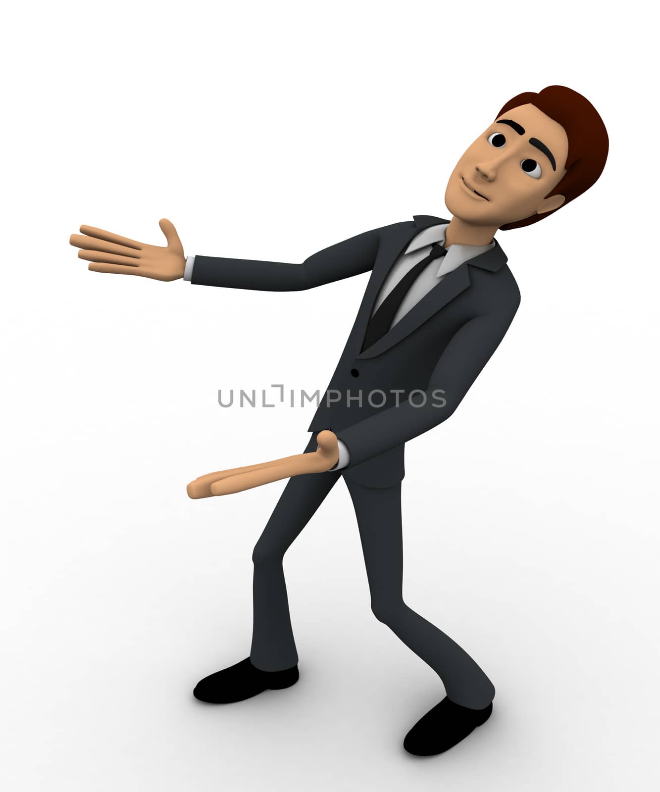 3d man welcoming concept on white background, side angle view