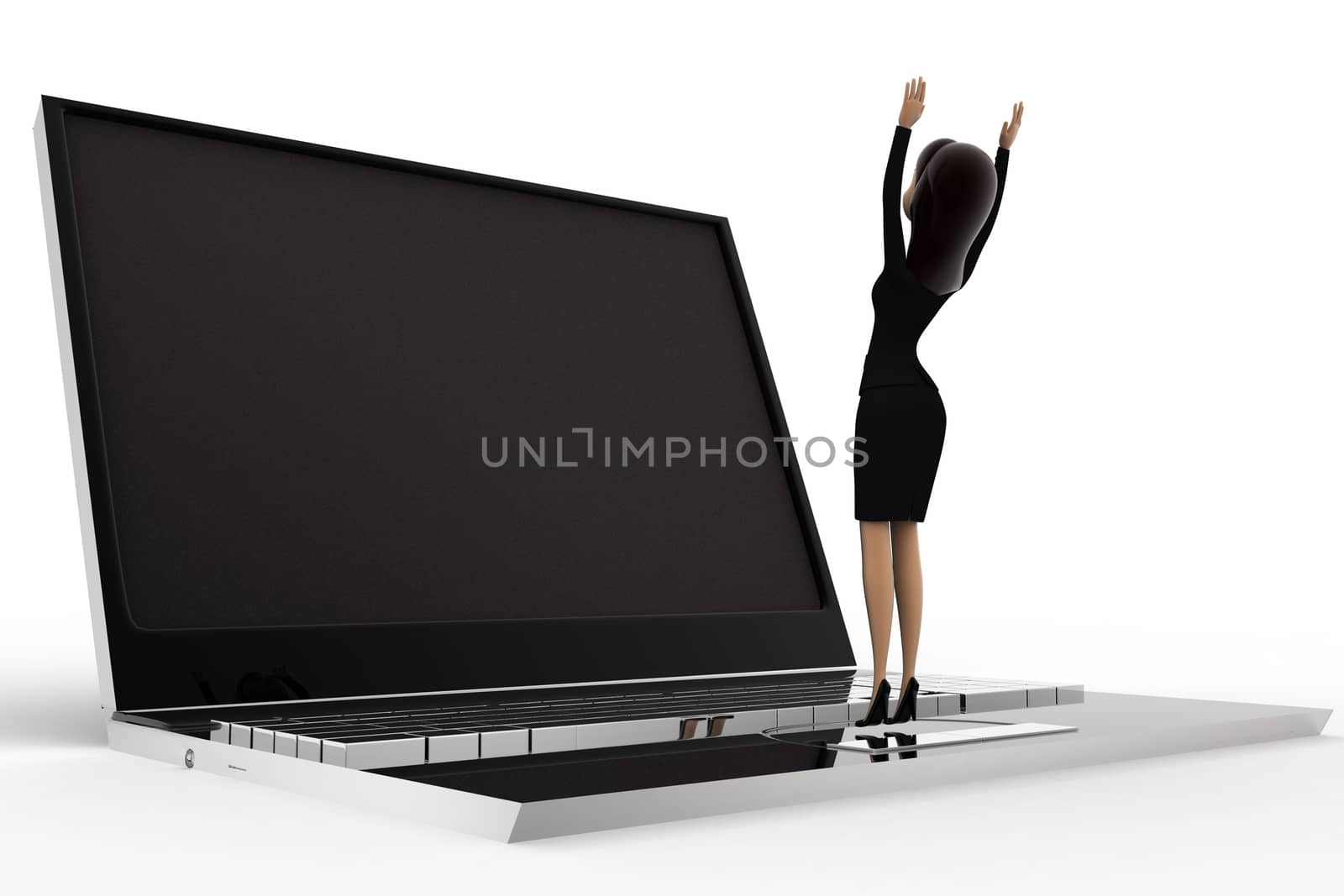 3d woman standing on laptop concept by touchmenithin@gmail.com