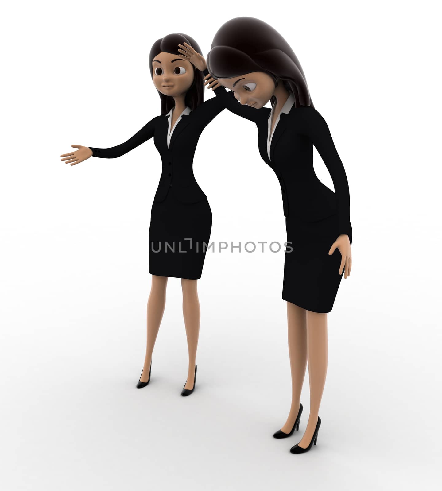 3d woman declaring winner concept on white background,  side angle view