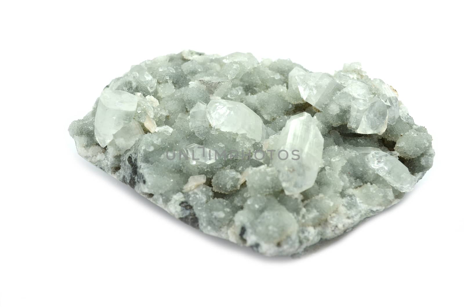 Sample of green Apophyllite a beautiful nature specimen isolated on white background