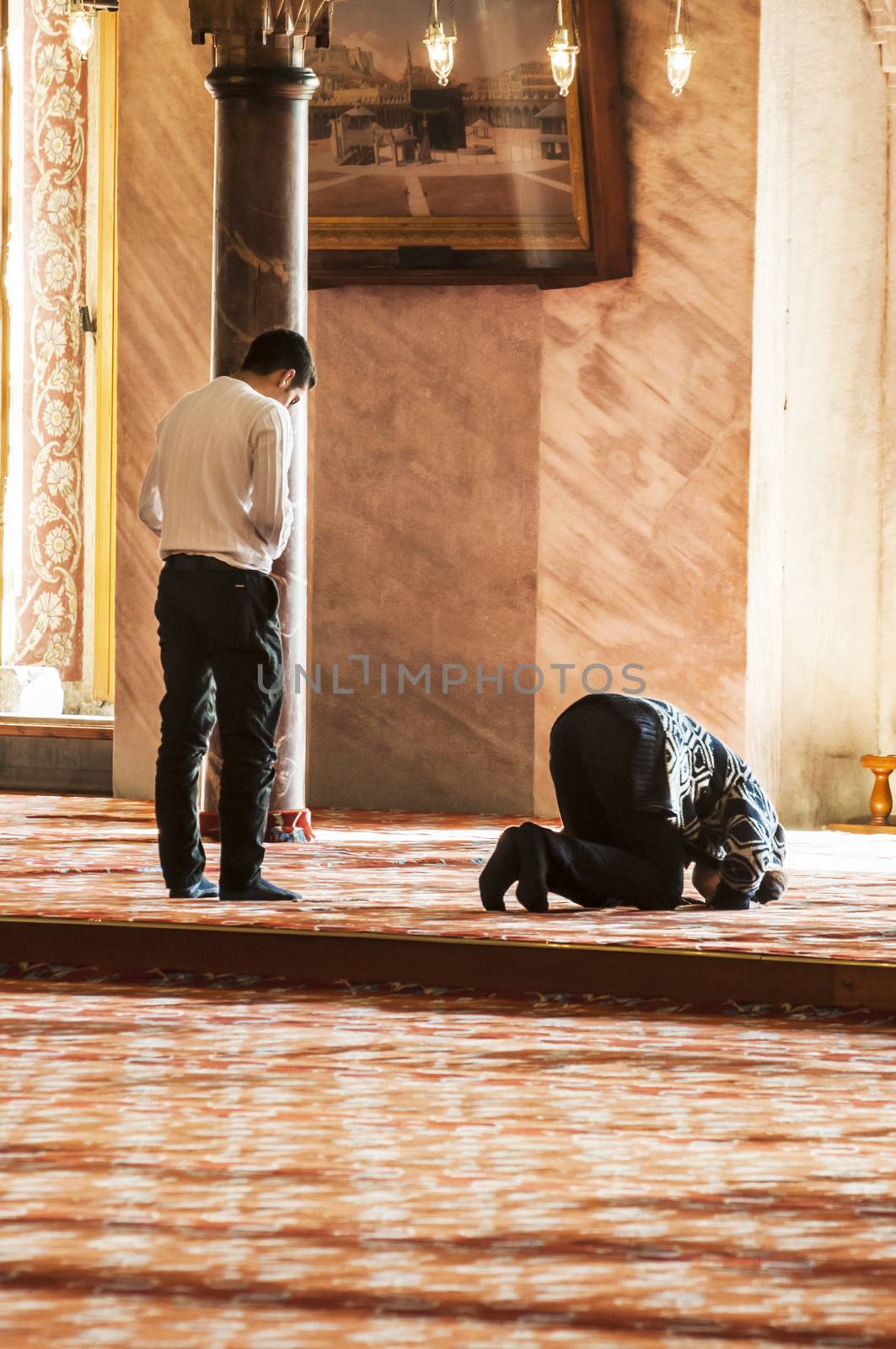 ISTANBUL - FEBRUARY 9: muslims pray inside the Blue Mosque on February 9, 2013 in Istanbul 