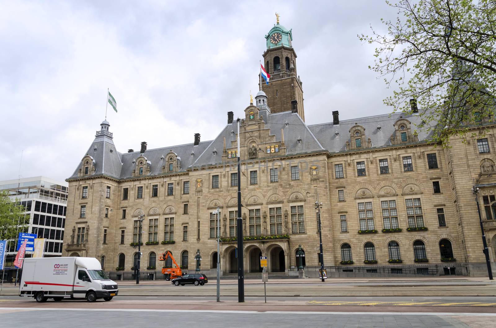 Rotterdam, Netherlands - May 9, 2015: People visit Town hall of Rotterdam by siraanamwong