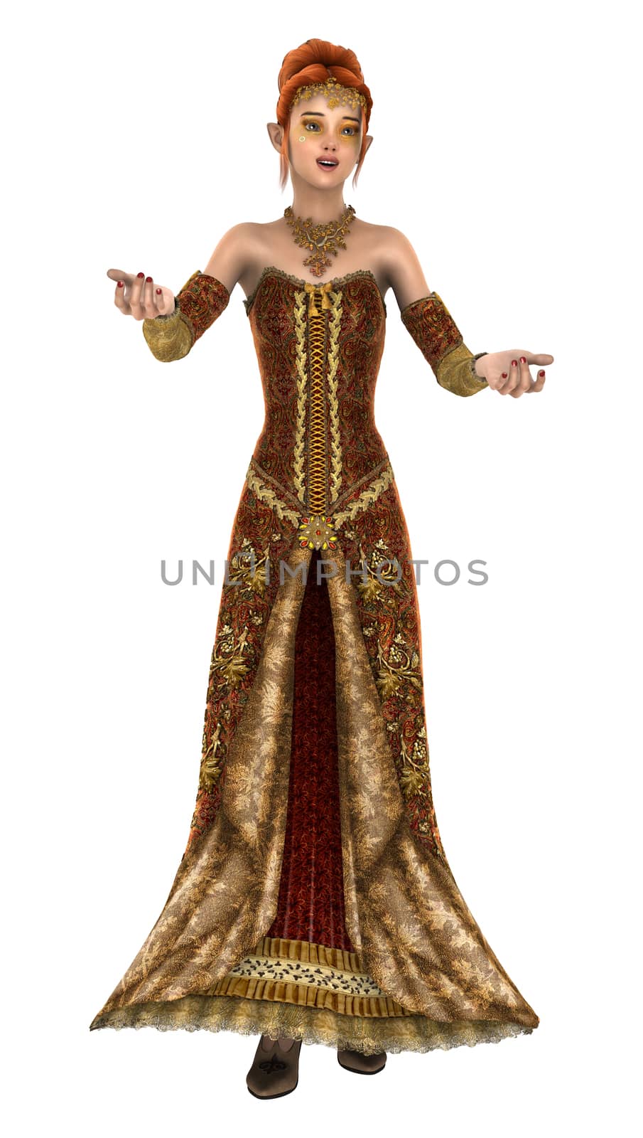 3D digital render of a beautiful princess of autumn isolated on white background