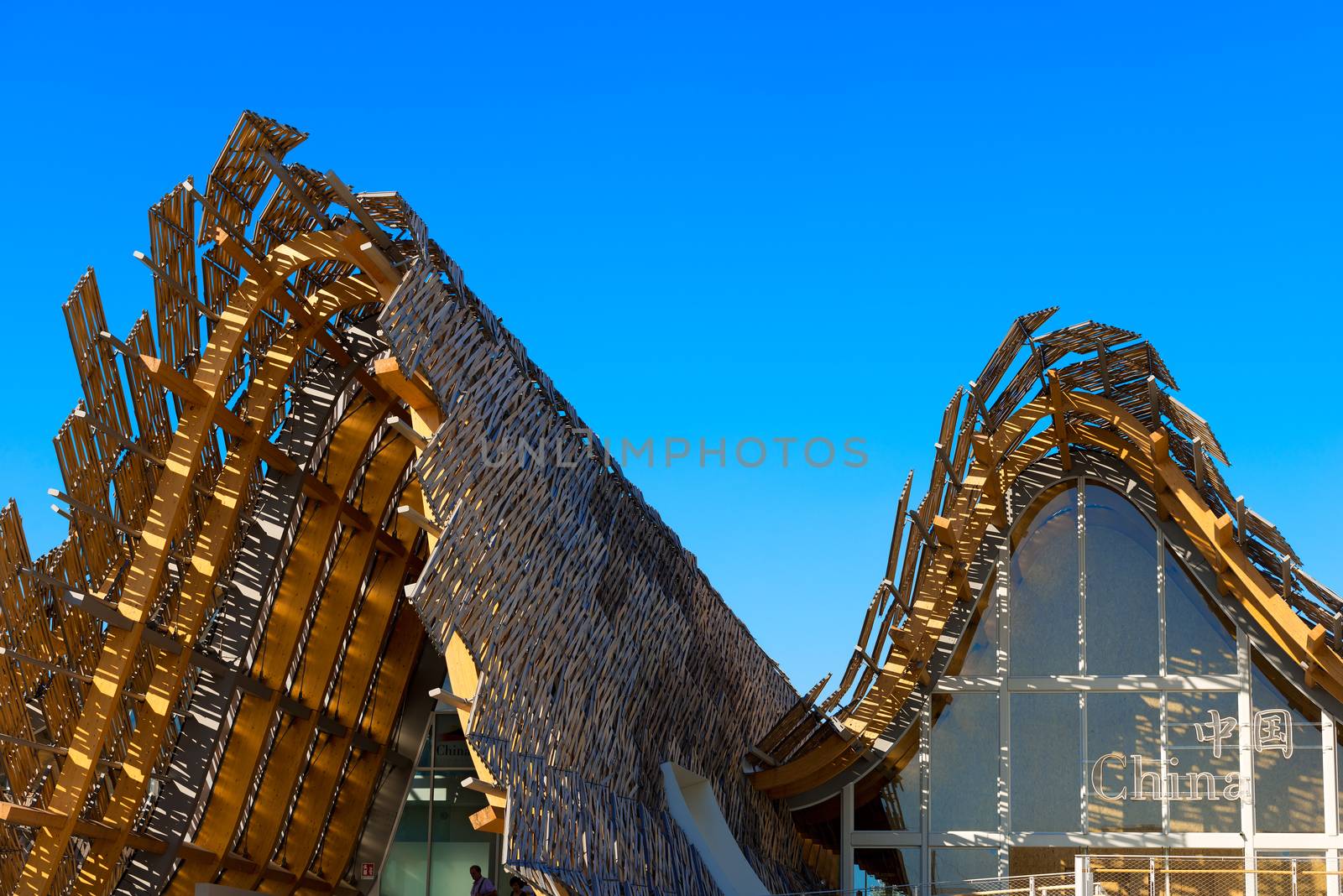 MILAN, ITALY - AUGUST 31, 2015: China pavilion at Expo Milano 2015, universal exposition on the theme of food, in Milan, Lombardy, Italy, Europe