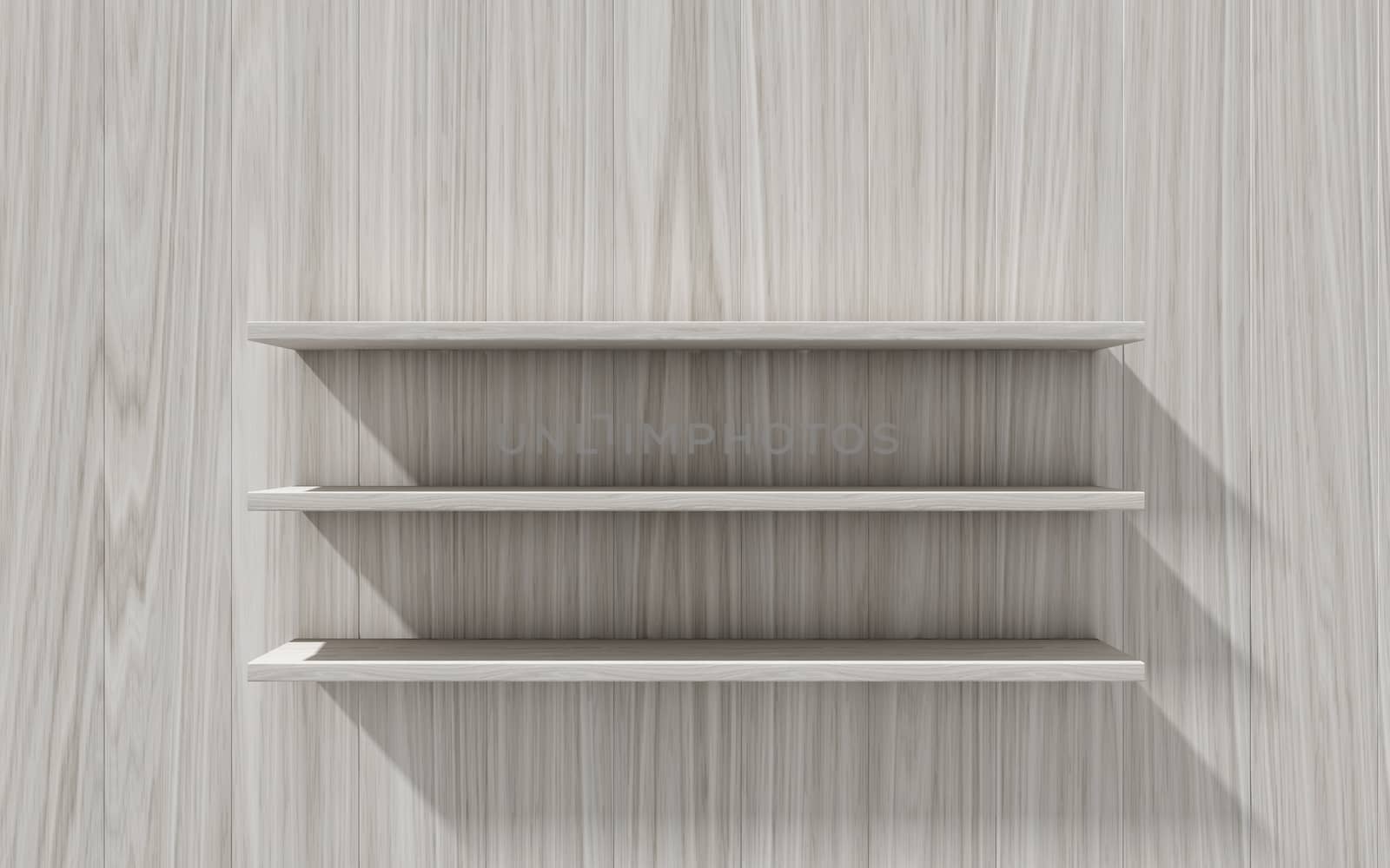 3d isolated Empty shelf for exhibit on wood background, concept