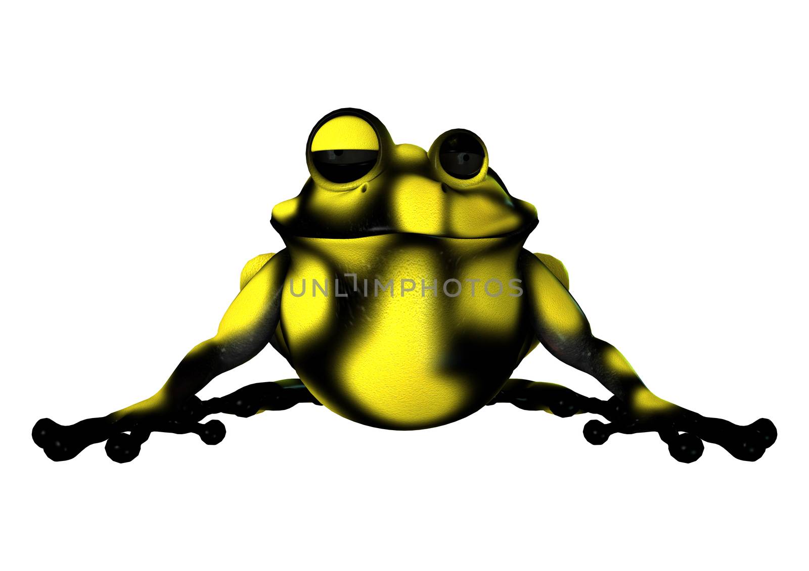3D digital render of a cartoon yellow frog isolated on white background