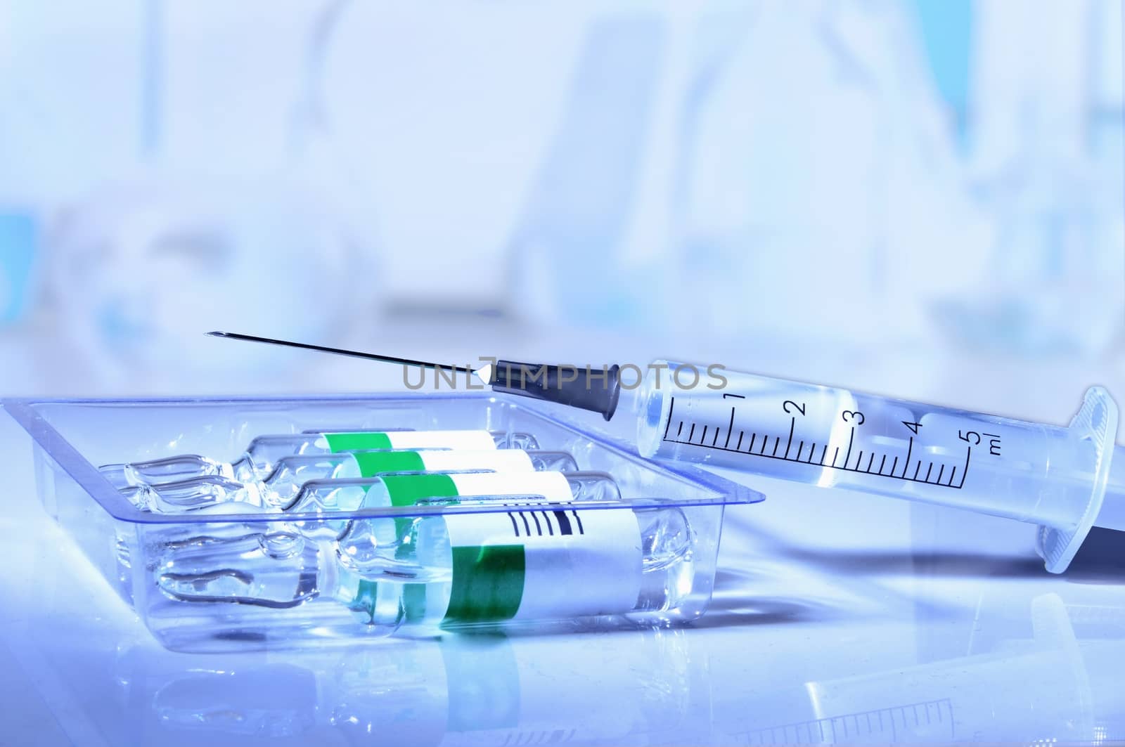 plastic medical syringe and ampoule with needle  before make drug injection