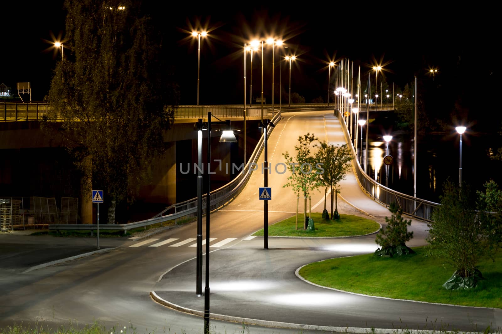 On-Ramp to the Curch Bridge in Umeå, Sweden at night.