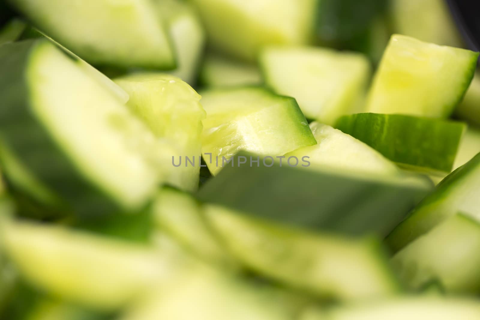 Chopped Cucumber Close Up. Macro Image.
