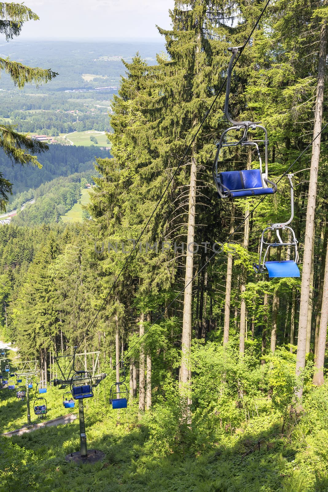 Image of a chairlift on mountain Blomberg in Bavaria Alps Germany in summer