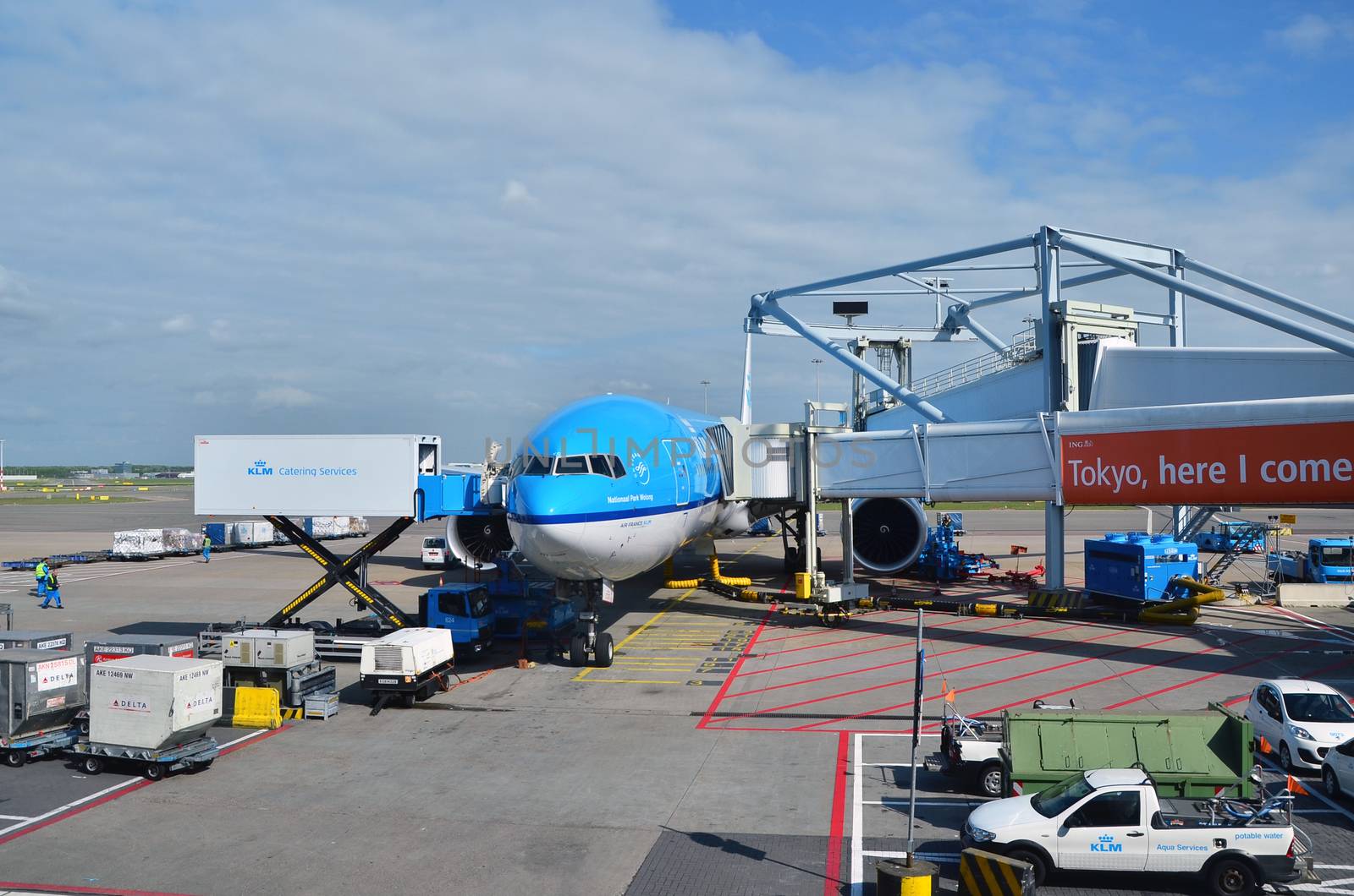 Amsterdam, Netherlands - May 16, 2015: KLM Plane at Schiphol Airport by siraanamwong