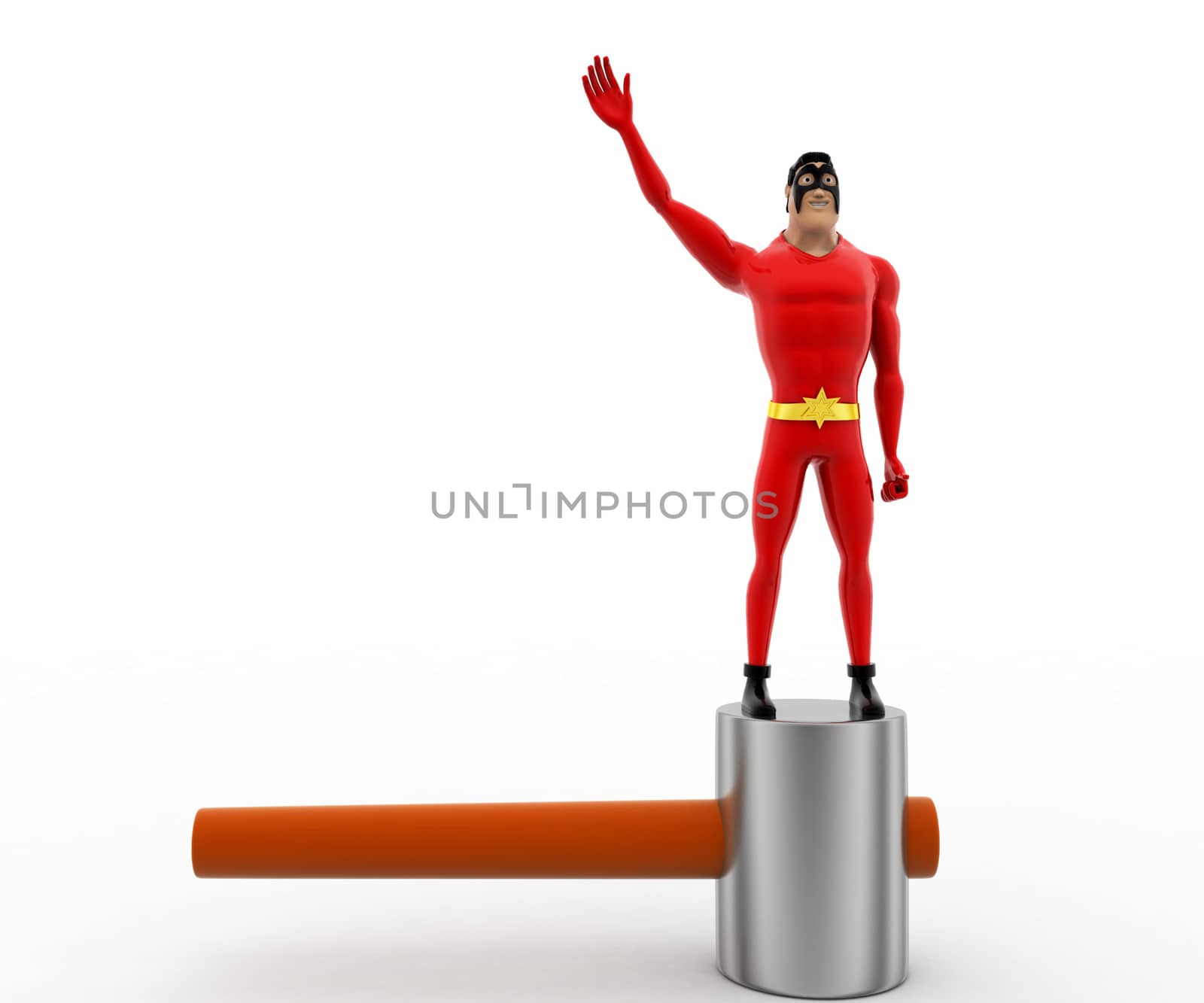 3d superhero standing on metal hammer concept by touchmenithin@gmail.com