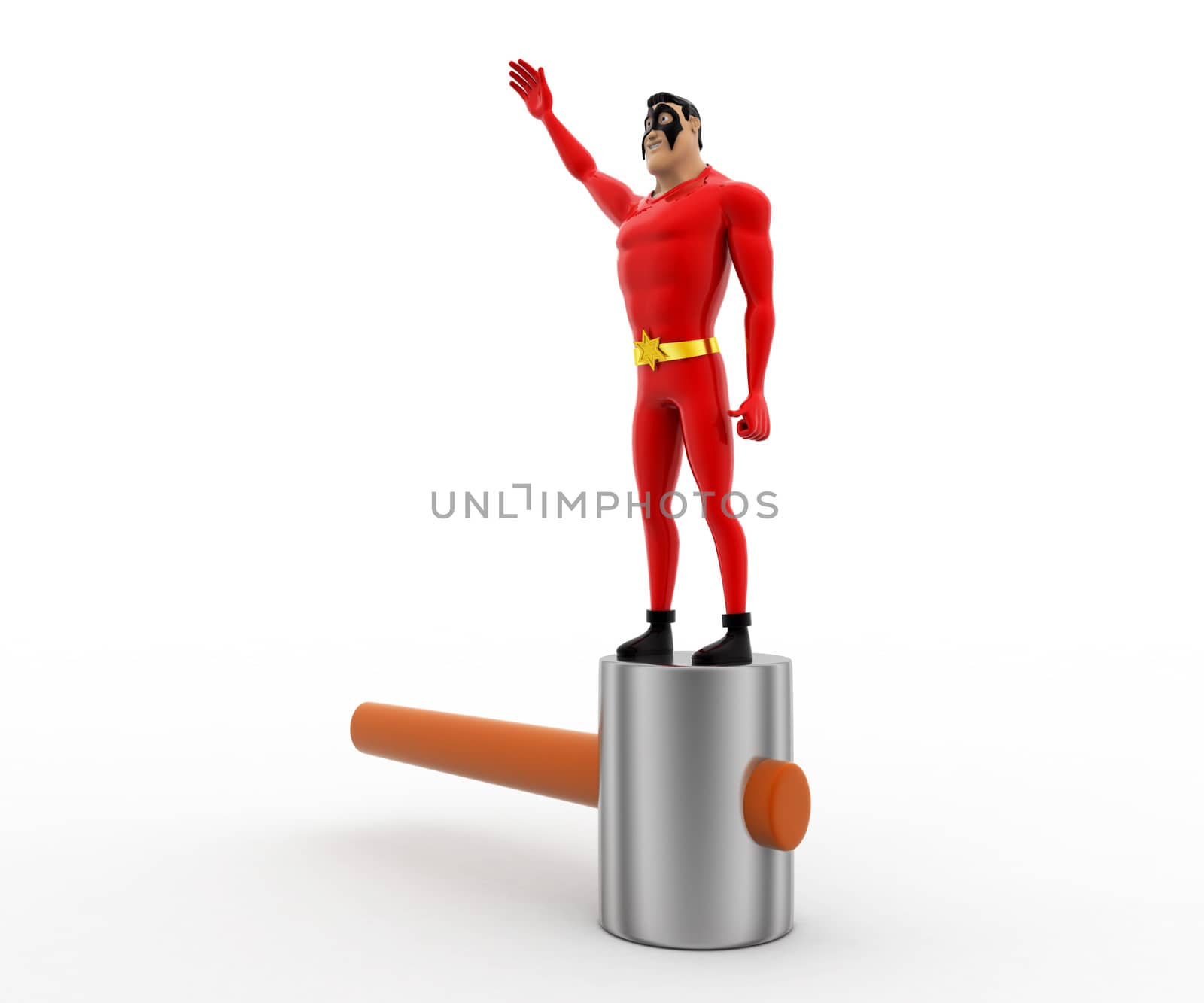 3d superhero standing on metal hammer concept by touchmenithin@gmail.com