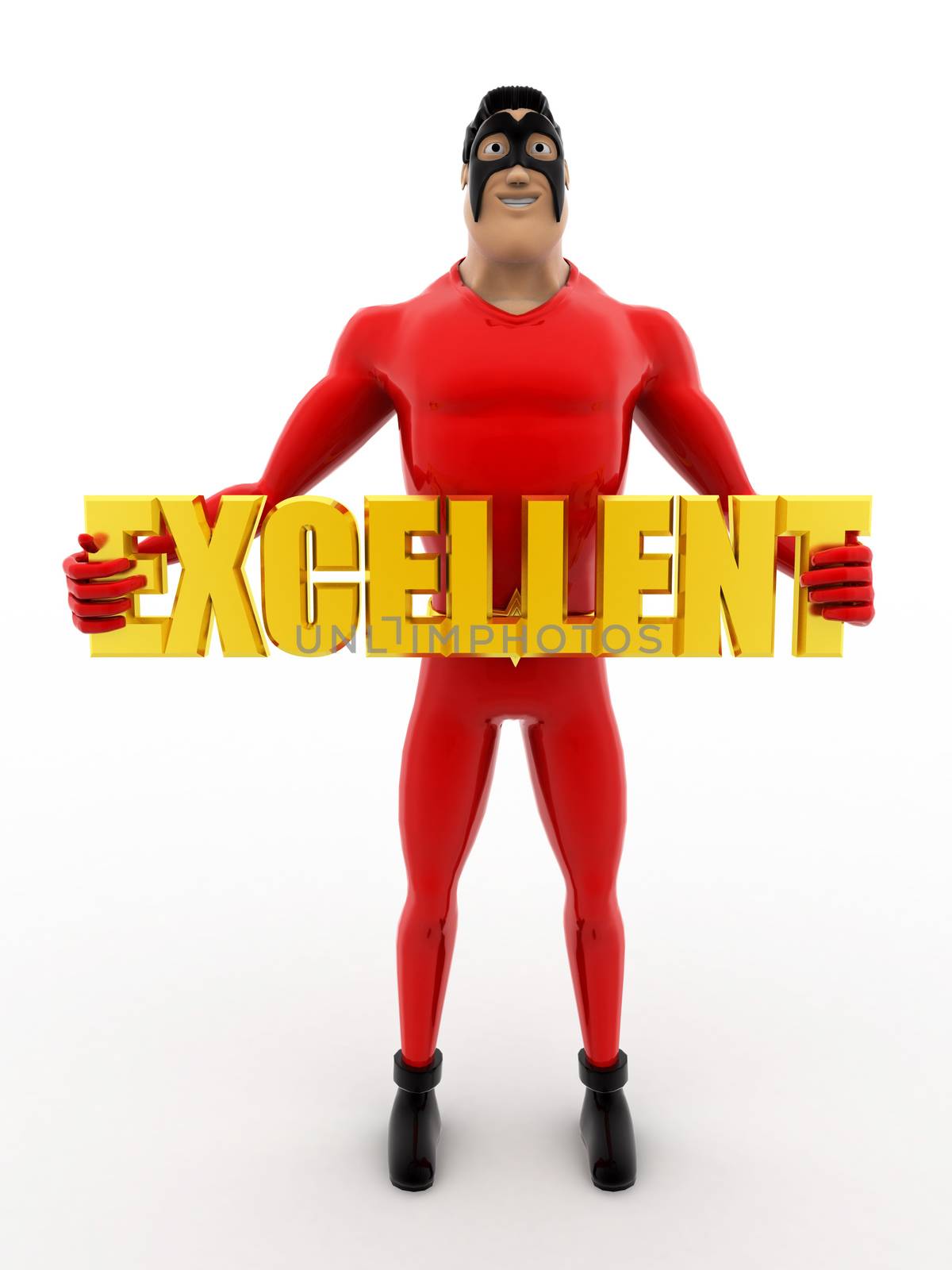 3d superhero holding excellent colourful text concept by touchmenithin@gmail.com