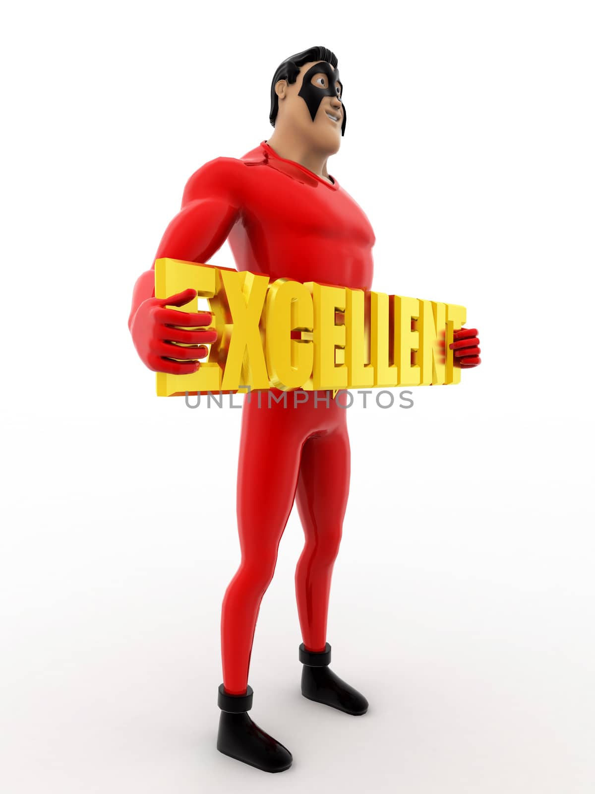 3d superhero holding excellent colourful text concept by touchmenithin@gmail.com