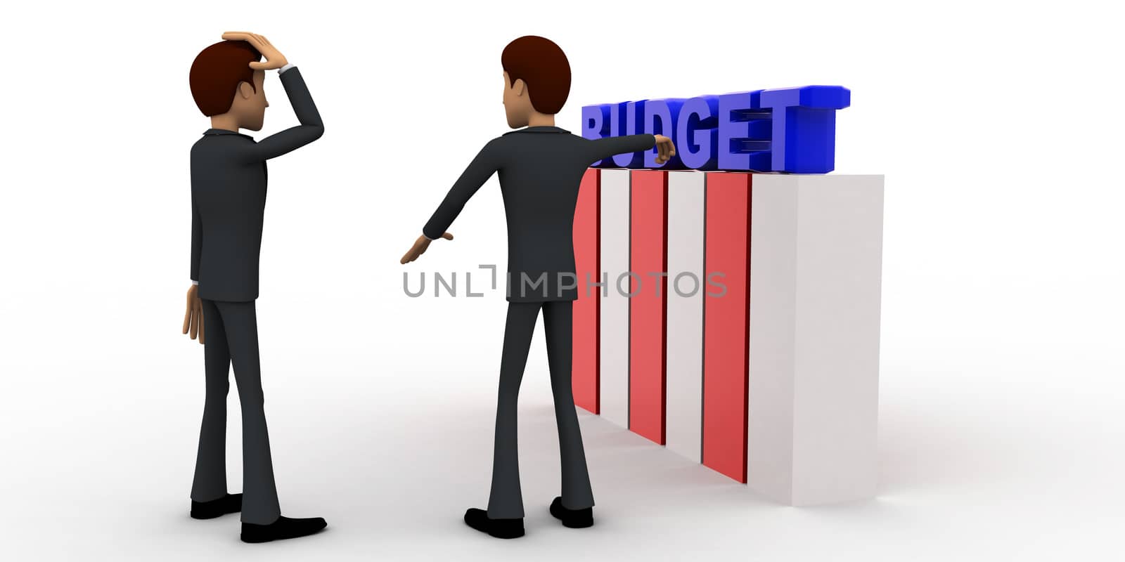 3d man discuss budget plan concept on white background,  side angle view