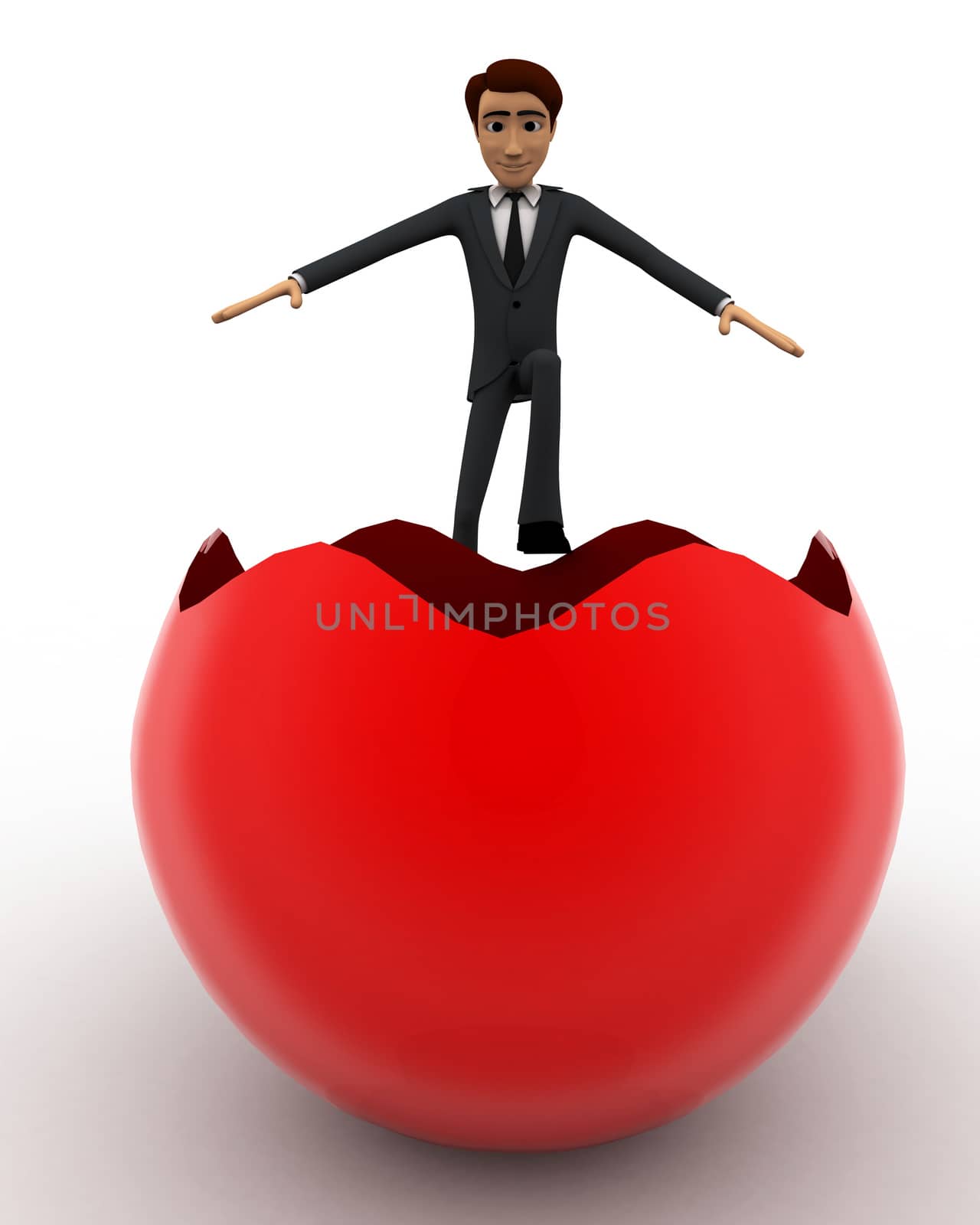 3d man trying to go inside broken red egg  concept by touchmenithin@gmail.com