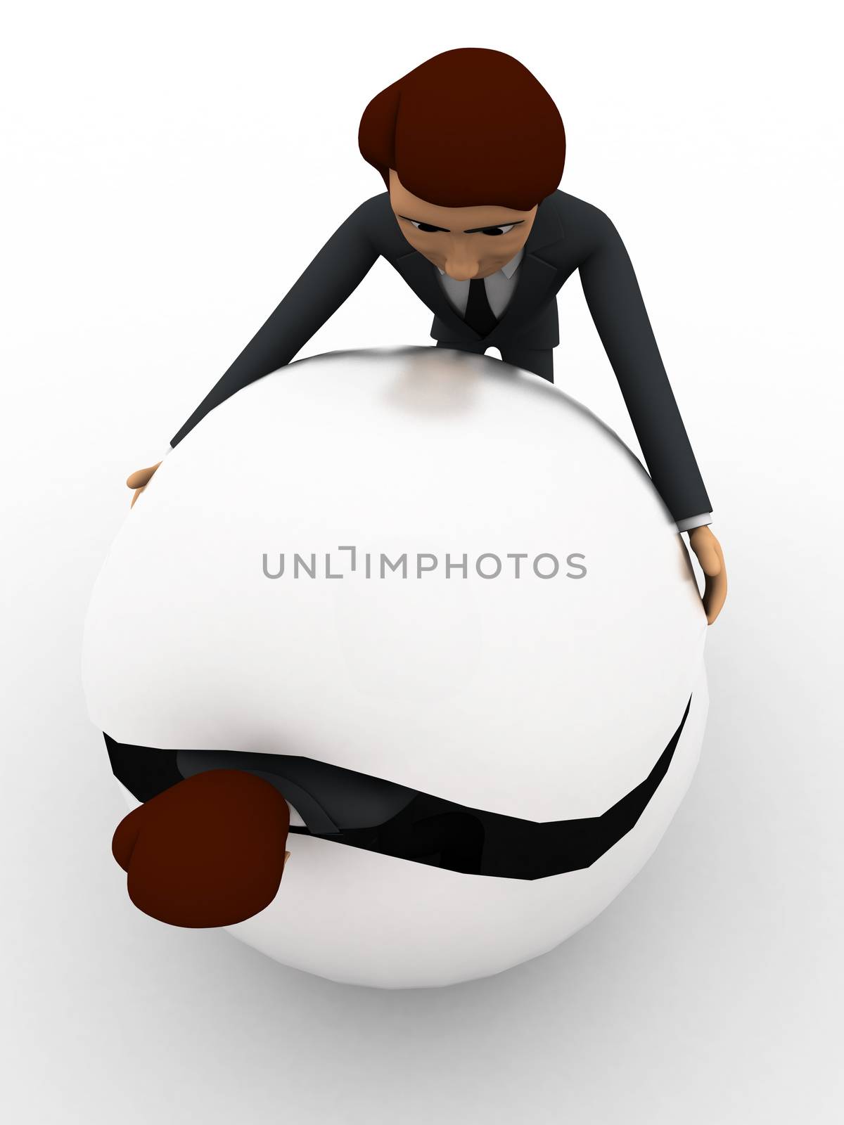 3d man try to hide body inside sphere concept by touchmenithin@gmail.com