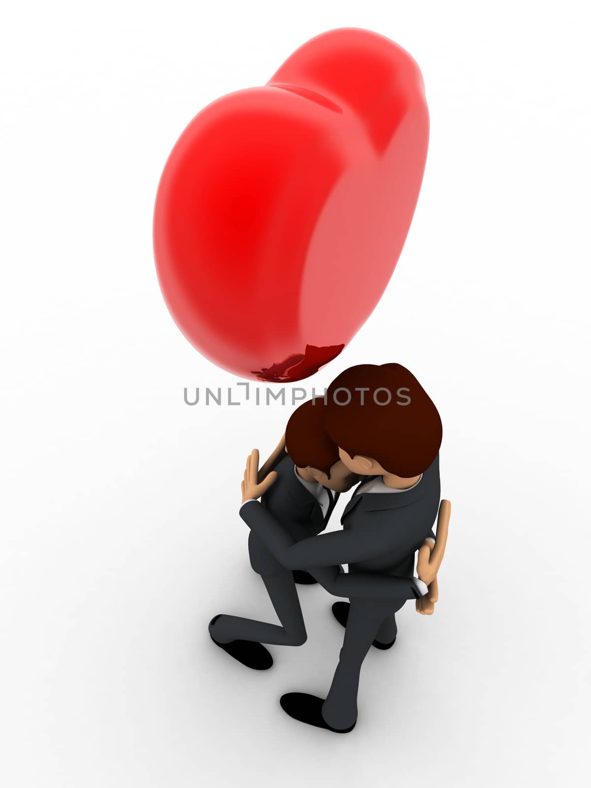 3d men hug each other and with heart on haed concept by touchmenithin@gmail.com