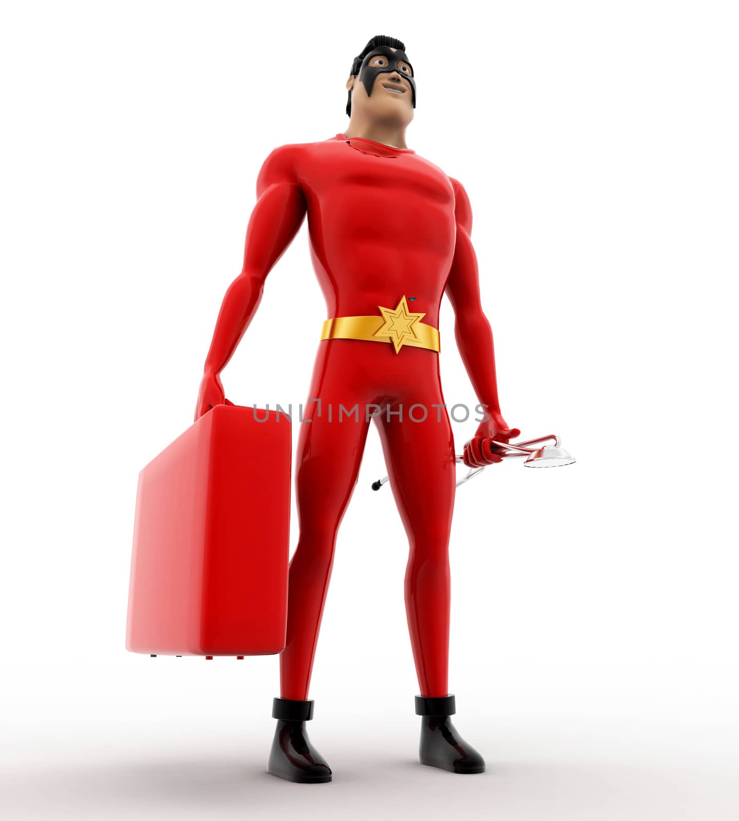 3d superhero with medical kit box and stethoscope concept by touchmenithin@gmail.com