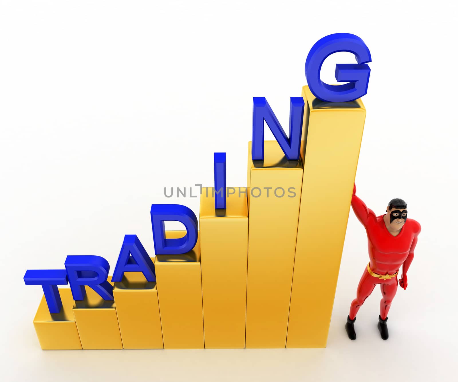 3d superhero with growth graph of trading concept by touchmenithin@gmail.com