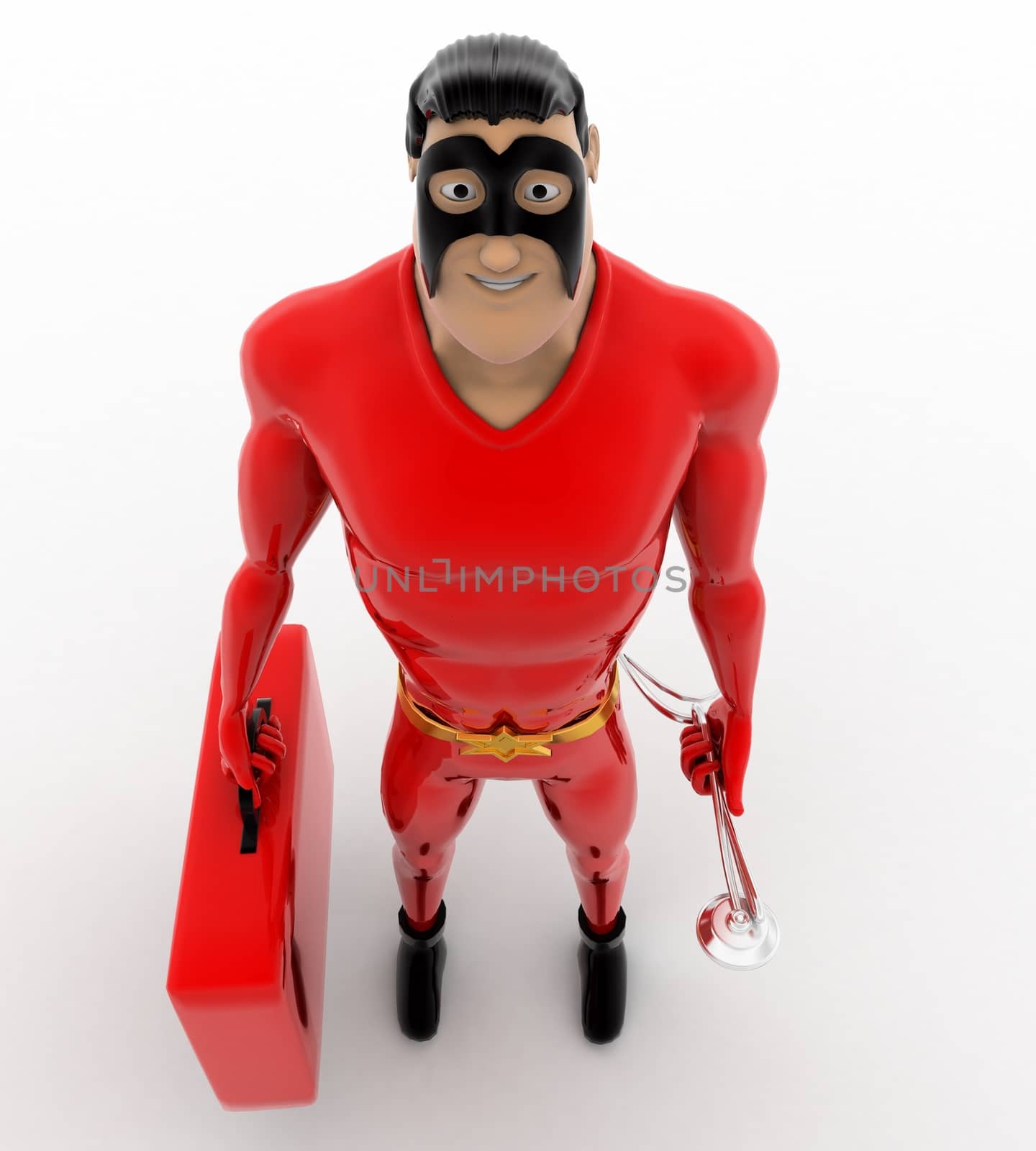 3d superhero with medical kit box and stethoscope concept by touchmenithin@gmail.com