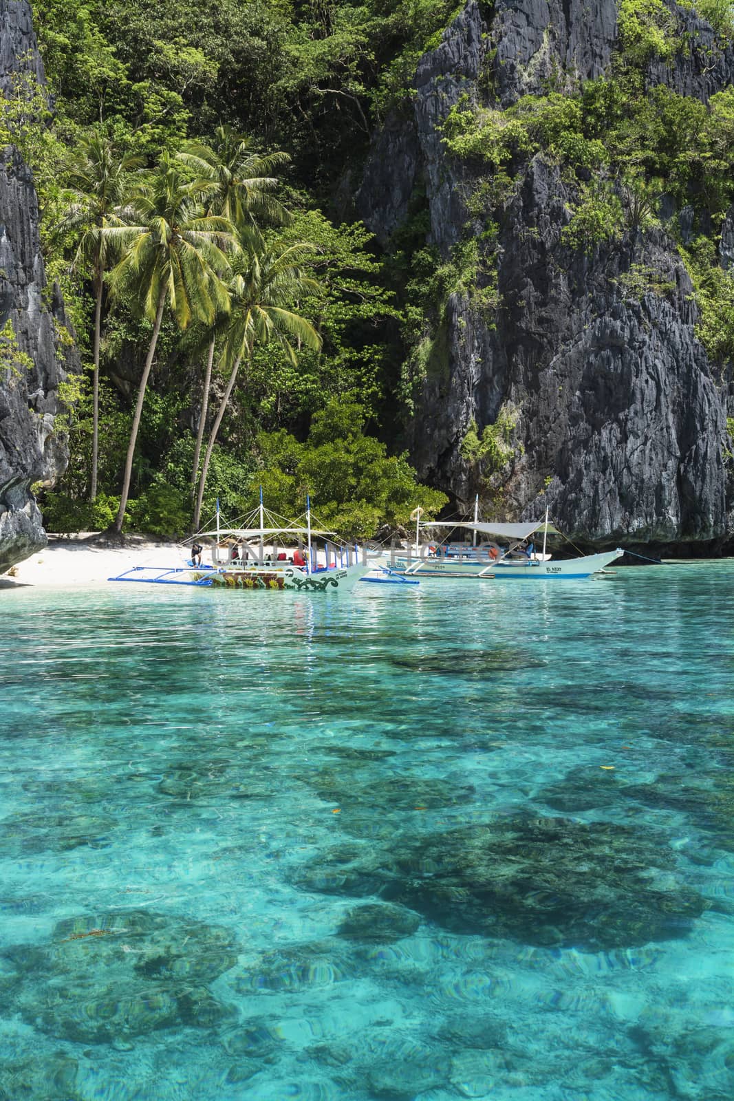  El Nido, Philippines  - May 22, 2014: Island hopping with traditional banca boat in El Nido , Palawan - Philippines 