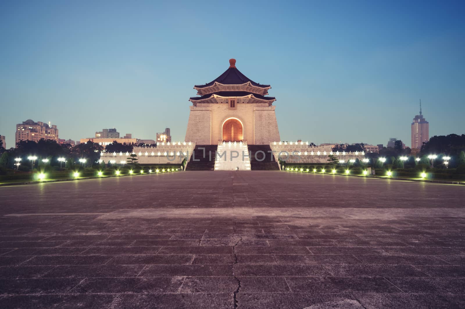 Chiang Kai-shek Memorial Hall at night in Taipei.