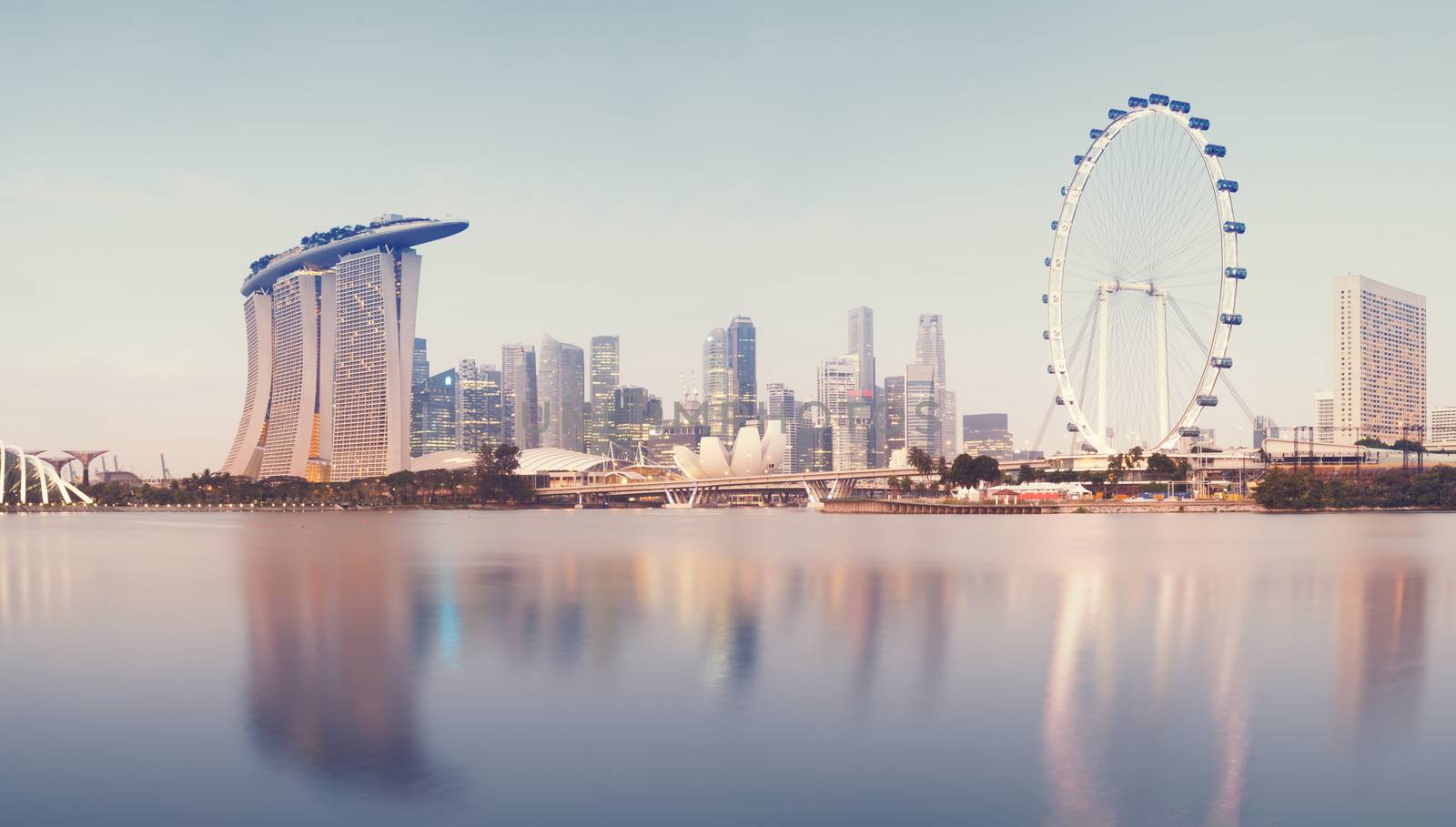 Panoramic image of Singapore`s skyline at sunrise. (stiched from several images :Panoramic)