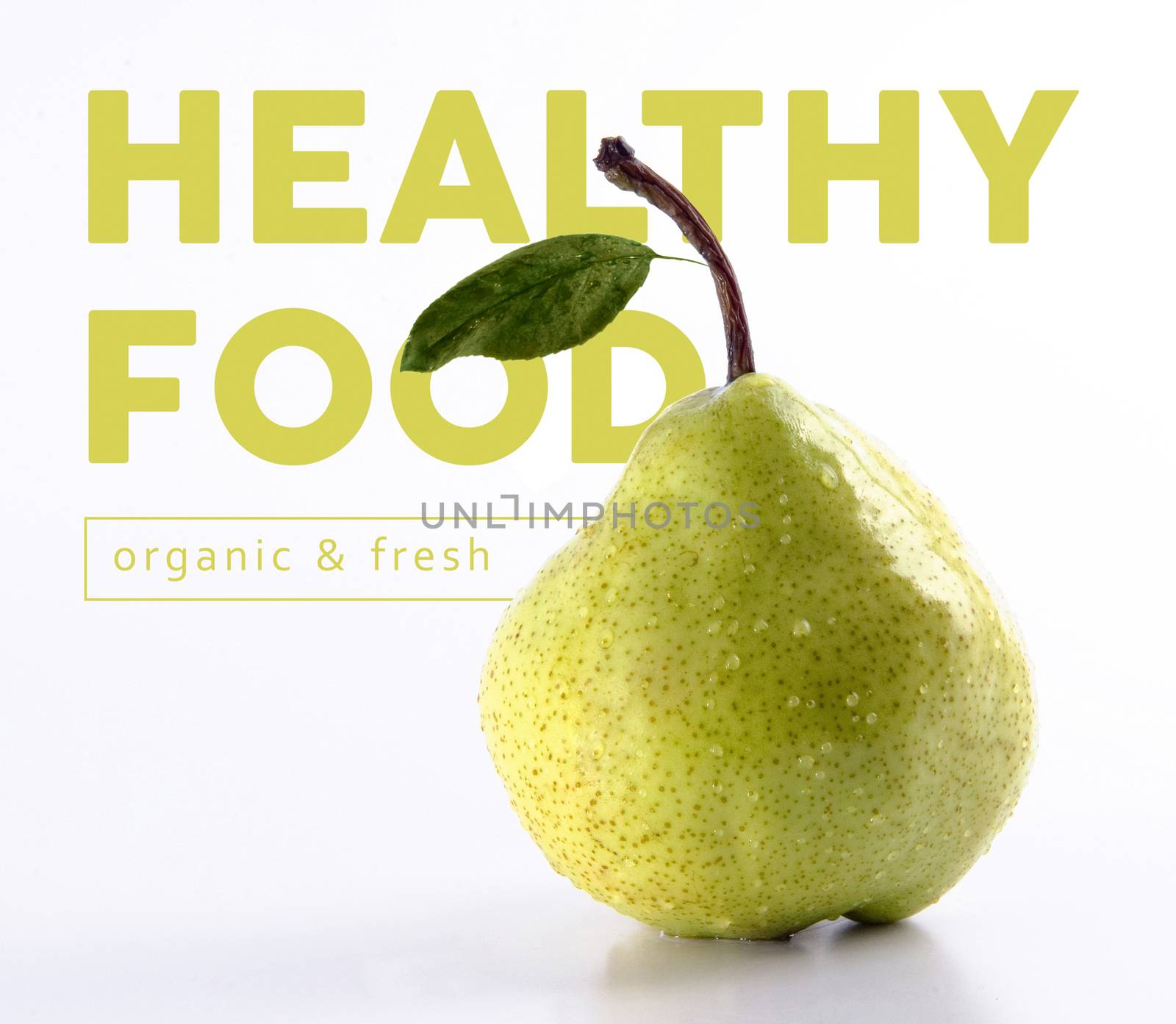 Healthy food fresh and organic concept with green pear fruit isolated background ideal for poster or cover design.