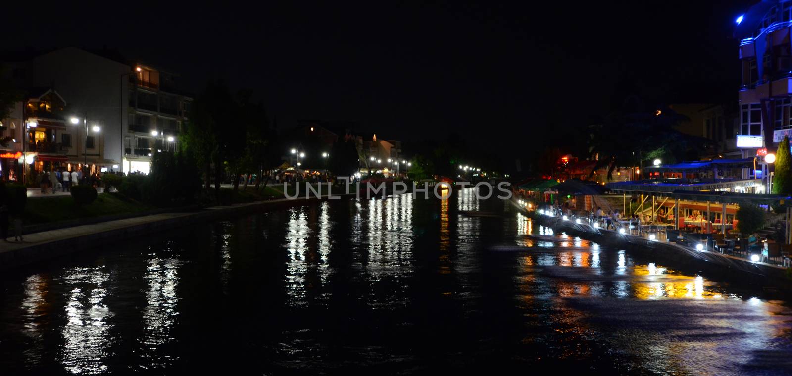 Night scene of a River Drim In Struga, Lake Ohrid, macedonia
