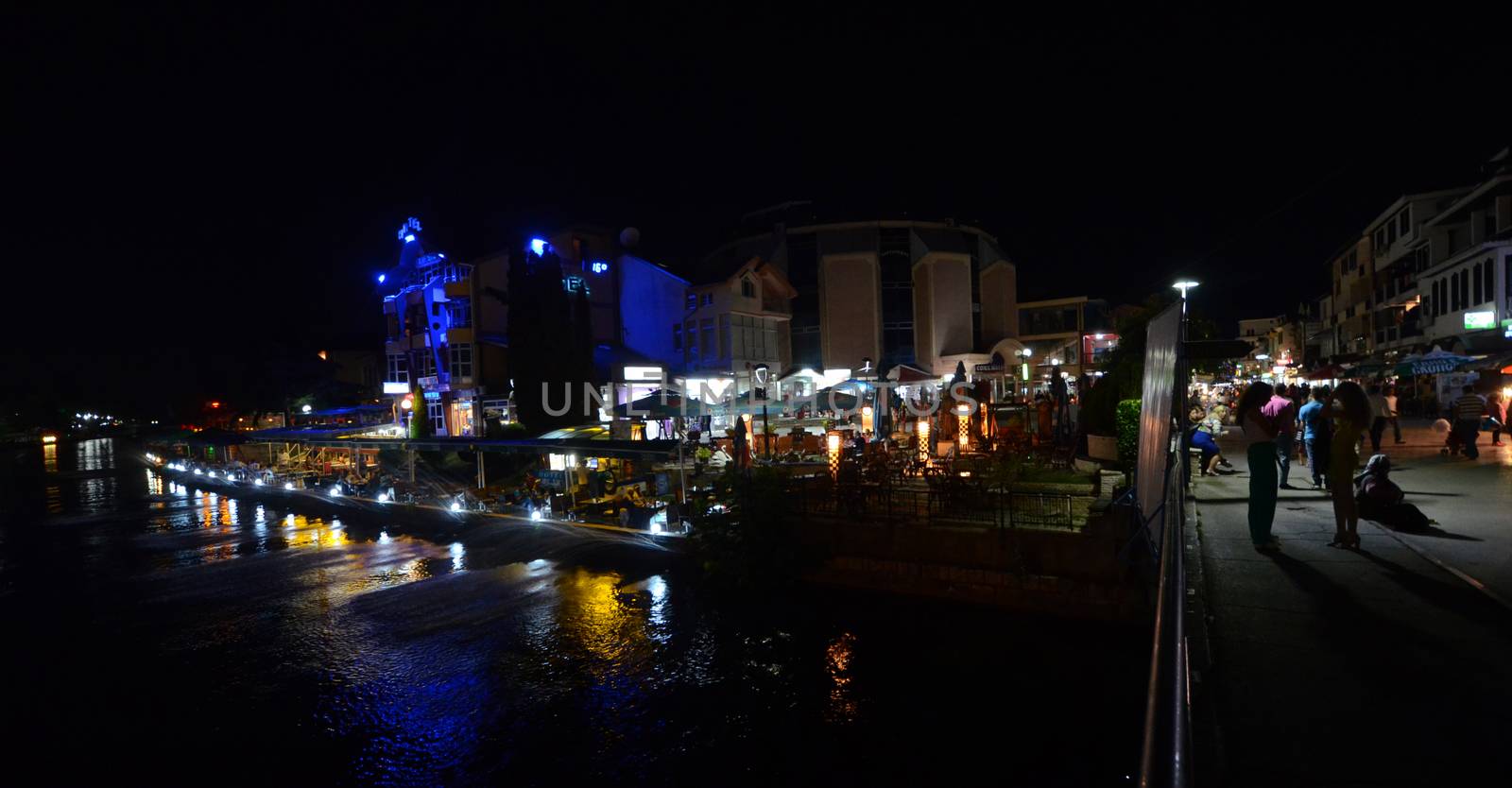 Night scene of a River Drim In Struga, Lake Ohrid, macedonia