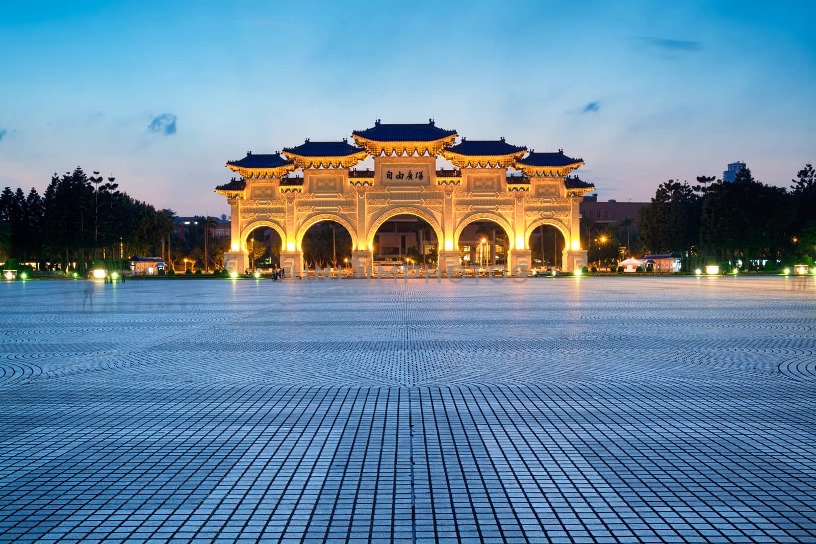 Liberty Square and Chiang Kai-shek Memorial at night. 