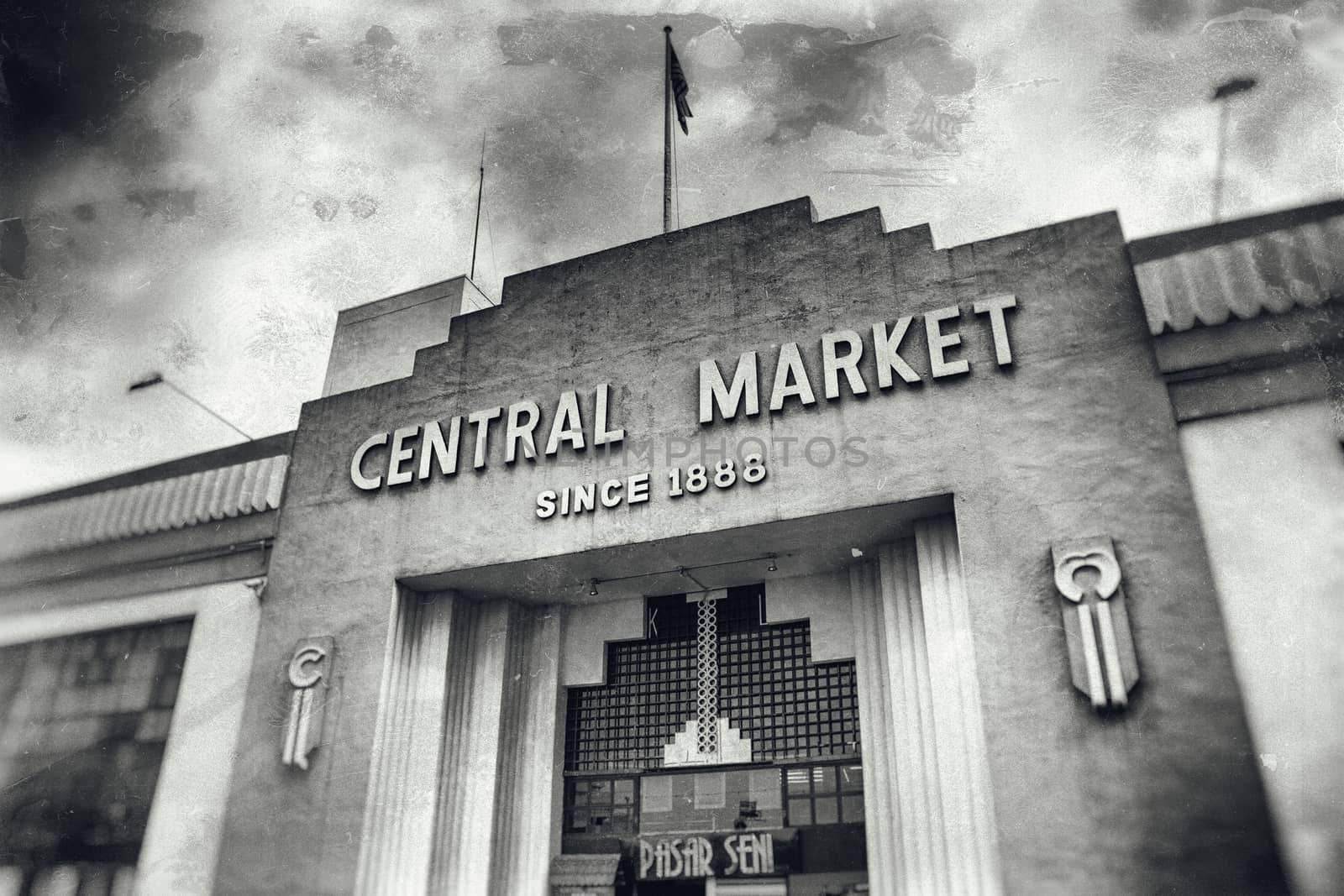 Vintage stylie image of  the Central Market in Kuala Lumpur.  (Grain and scratches added in PP)