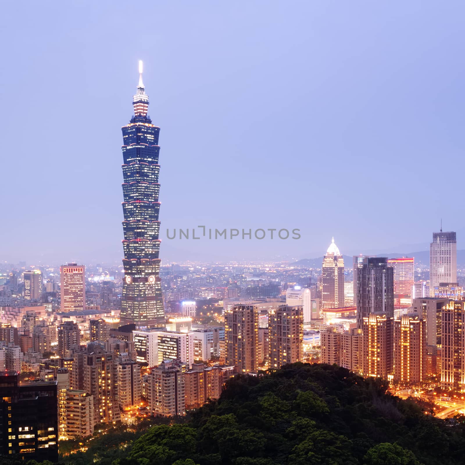 Night view of Taipei`s downtown. 