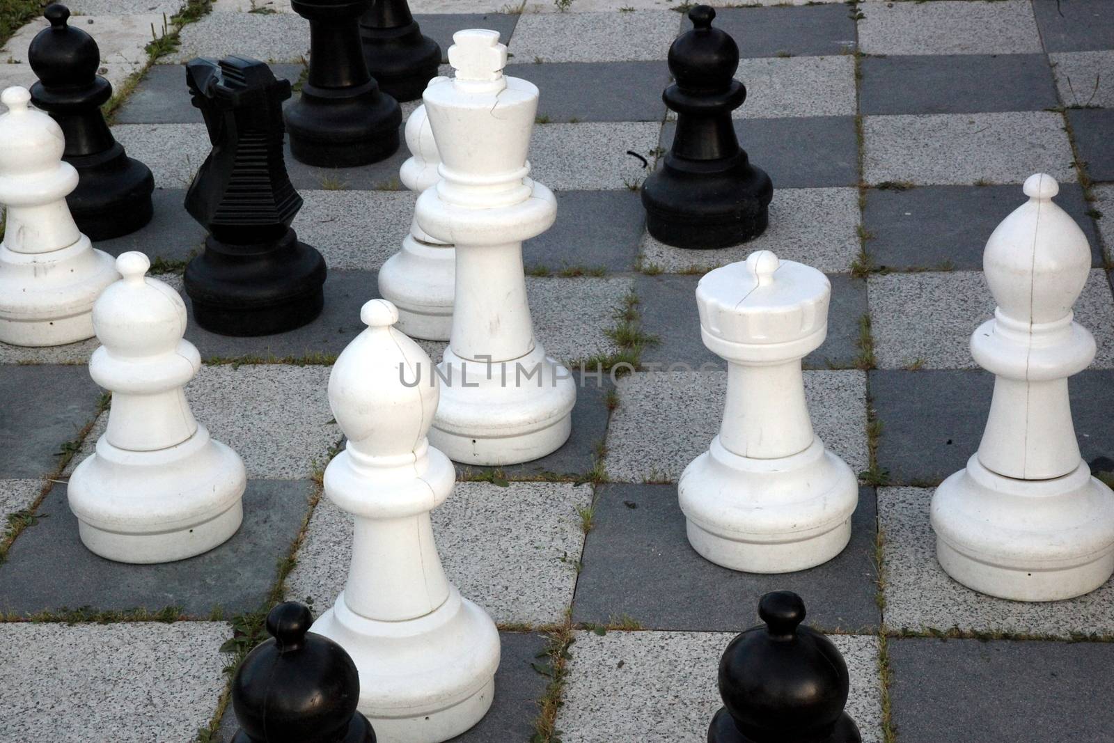 Big chess pieces in outdoor chess game