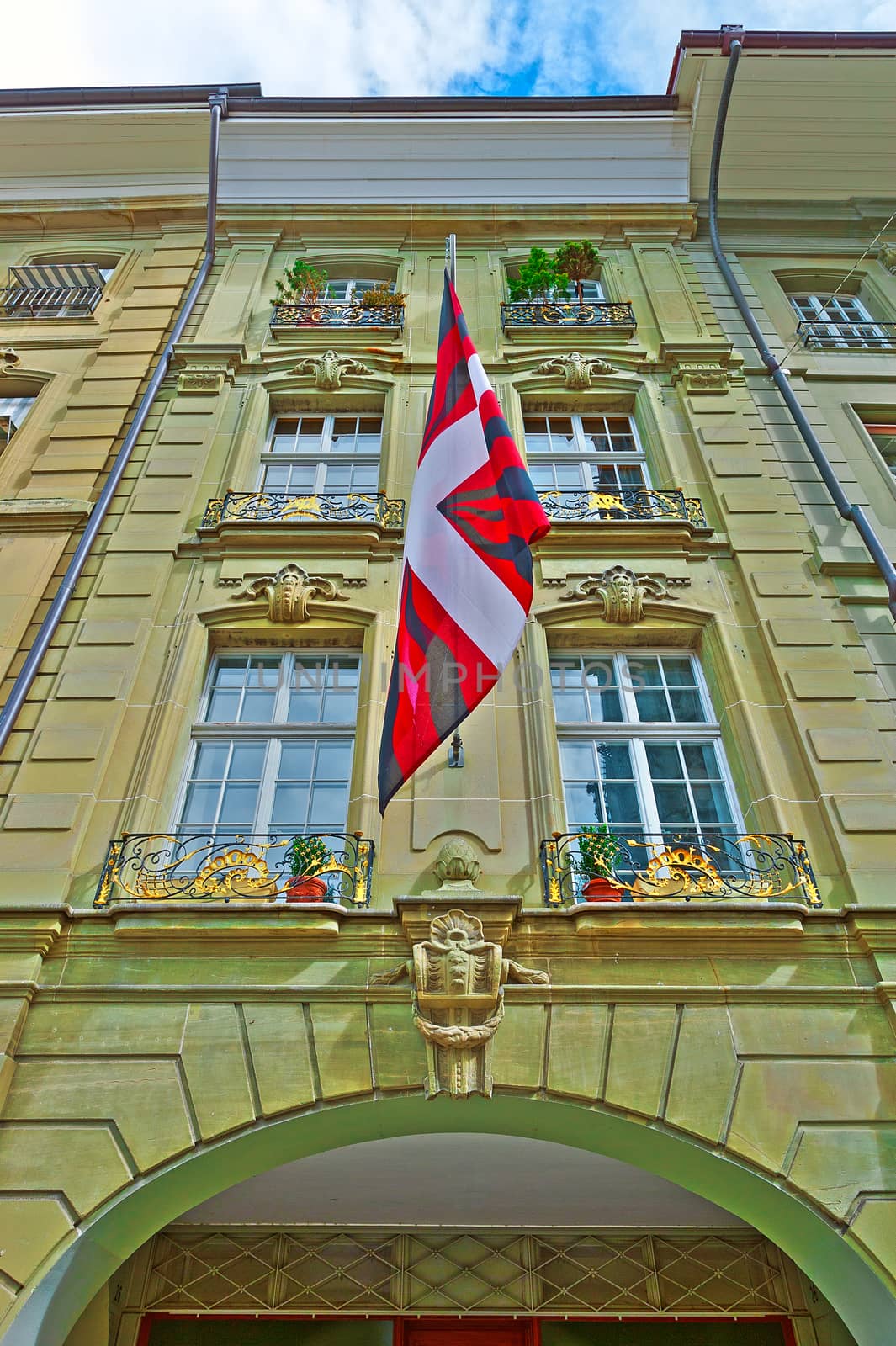 Facade Decorated with Flag of Berne in Switzerland