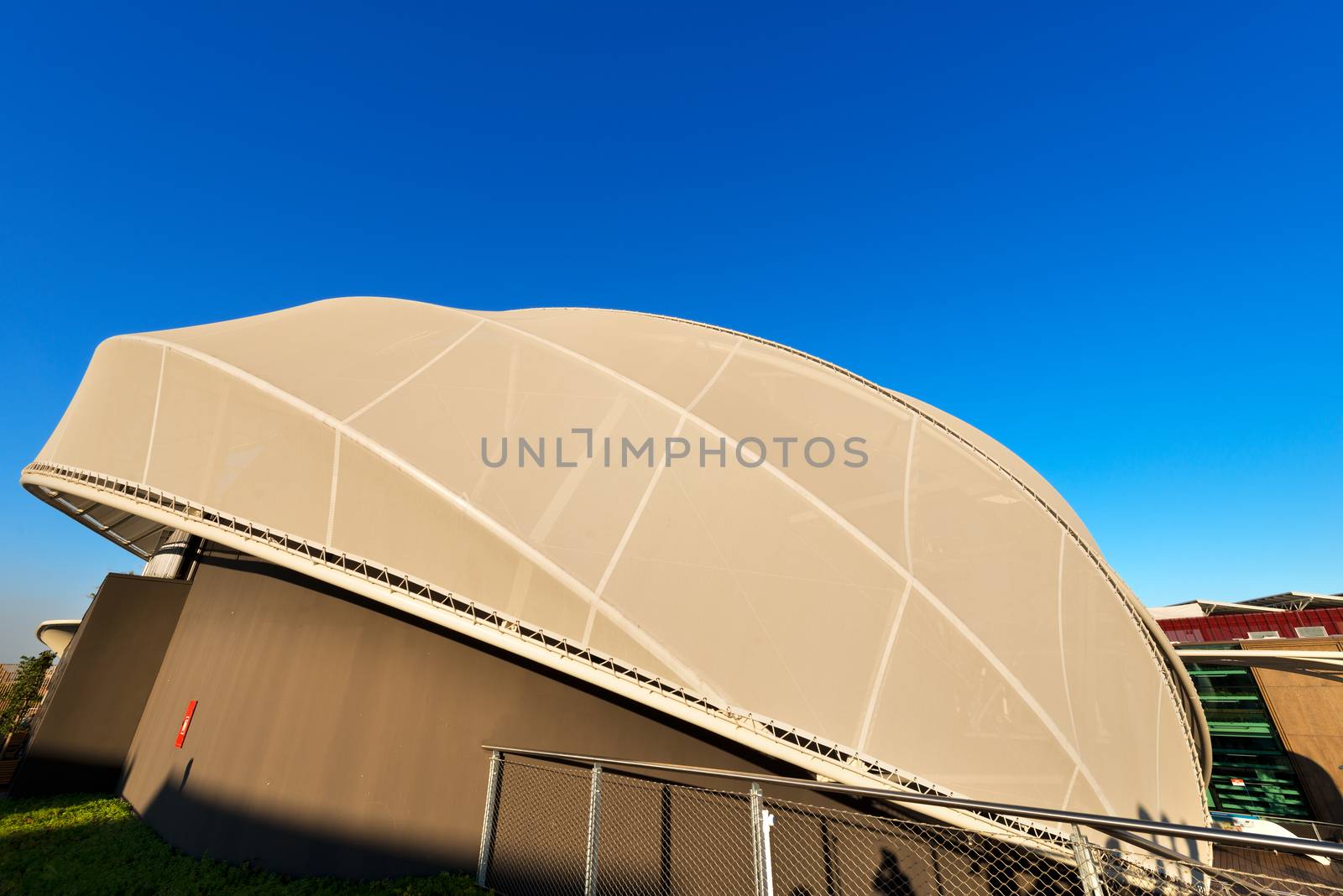 MILAN, ITALY - AUGUST 31, 2015: Detail of Germany pavilion at Expo Milano 2015, universal exposition on the theme of food, in Milan, Lombardy, Italy, Europe