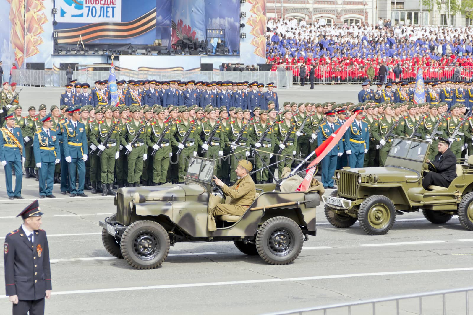 Samara, Russia - May 9: Russian military transport at the parade on annual Victory Day, May, 9, 2015 in Samara, Russia.