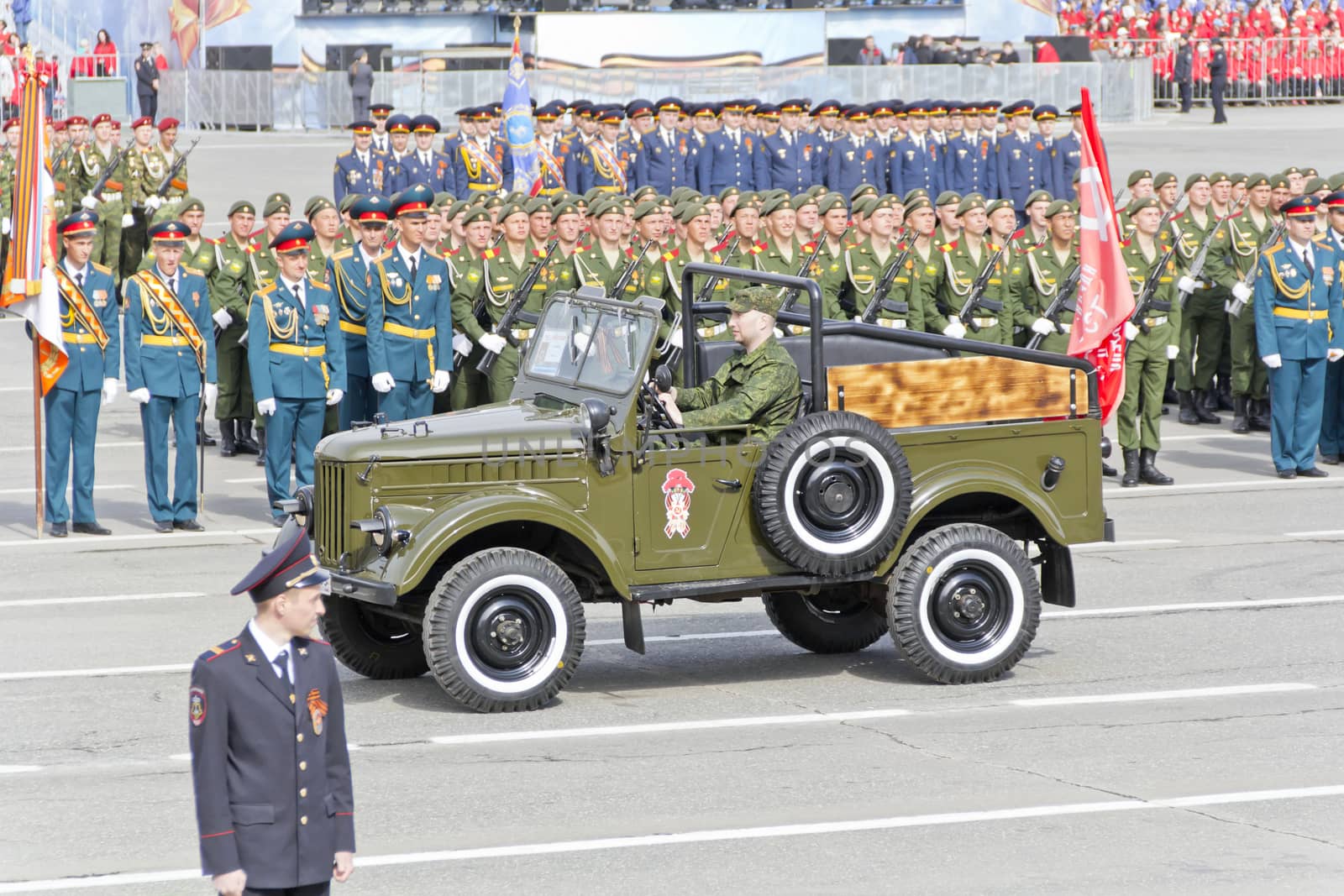 Samara, Russia - May 9: Russian military transport at the parade on annual Victory Day, May, 9, 2015 in Samara, Russia.