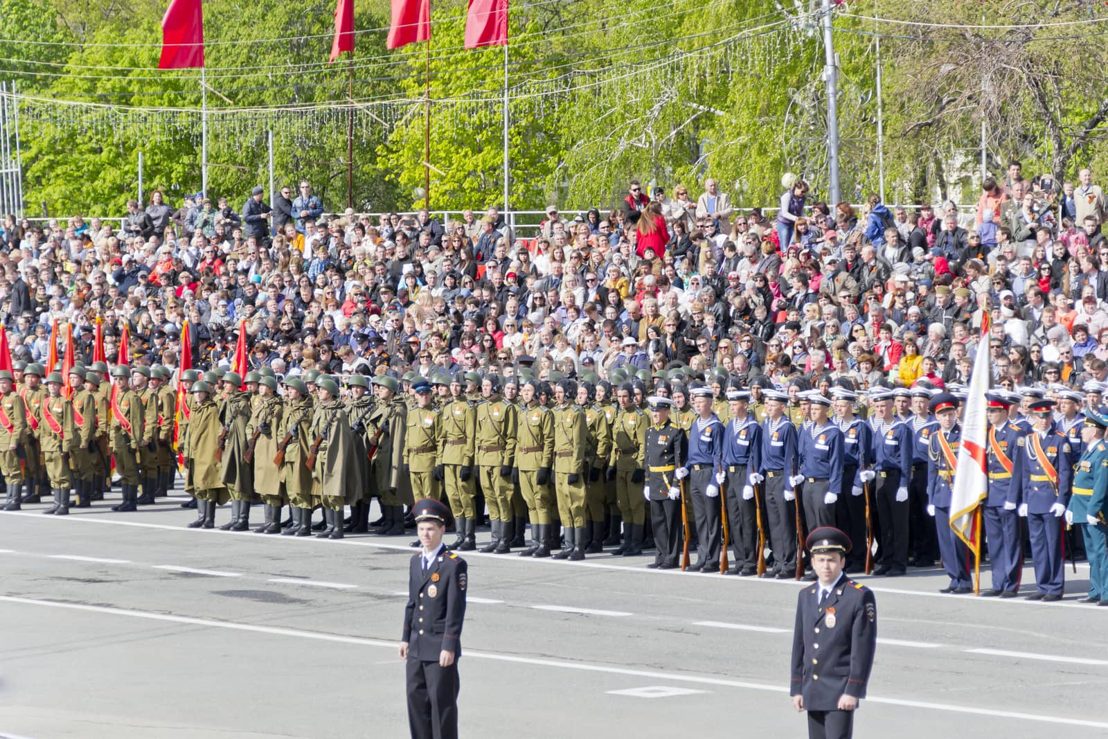 Samara, Russia - May 9: Russian ceremony of the opening military parade on annual Victory Day, May, 9, 2015 in Samara, Russia.
