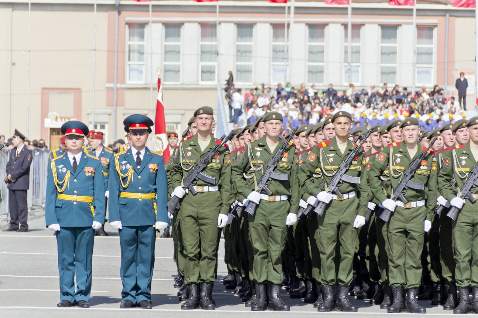 Samara, Russia - May 9: Russian ceremony of the opening military parade on annual Victory Day, May, 9, 2015 in Samara, Russia.
