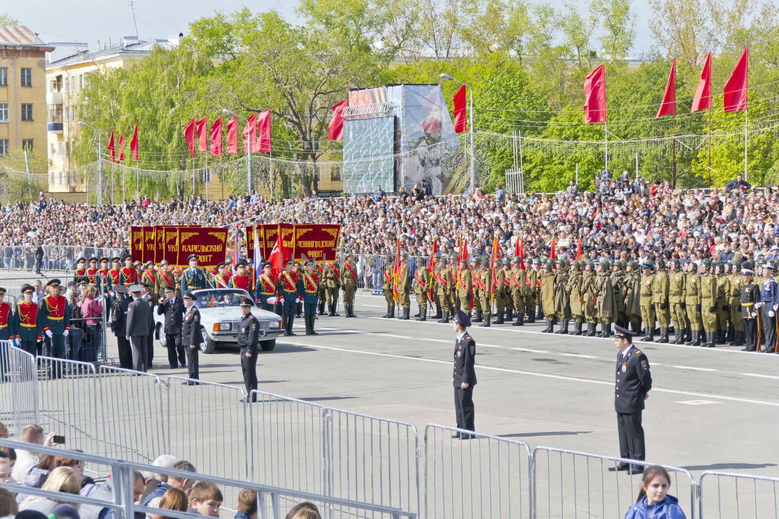 Samara, Russia - May 9: Russian ceremony of the opening military parade on annual Victory Day, May, 9, 2015 in Samara, Russia.
