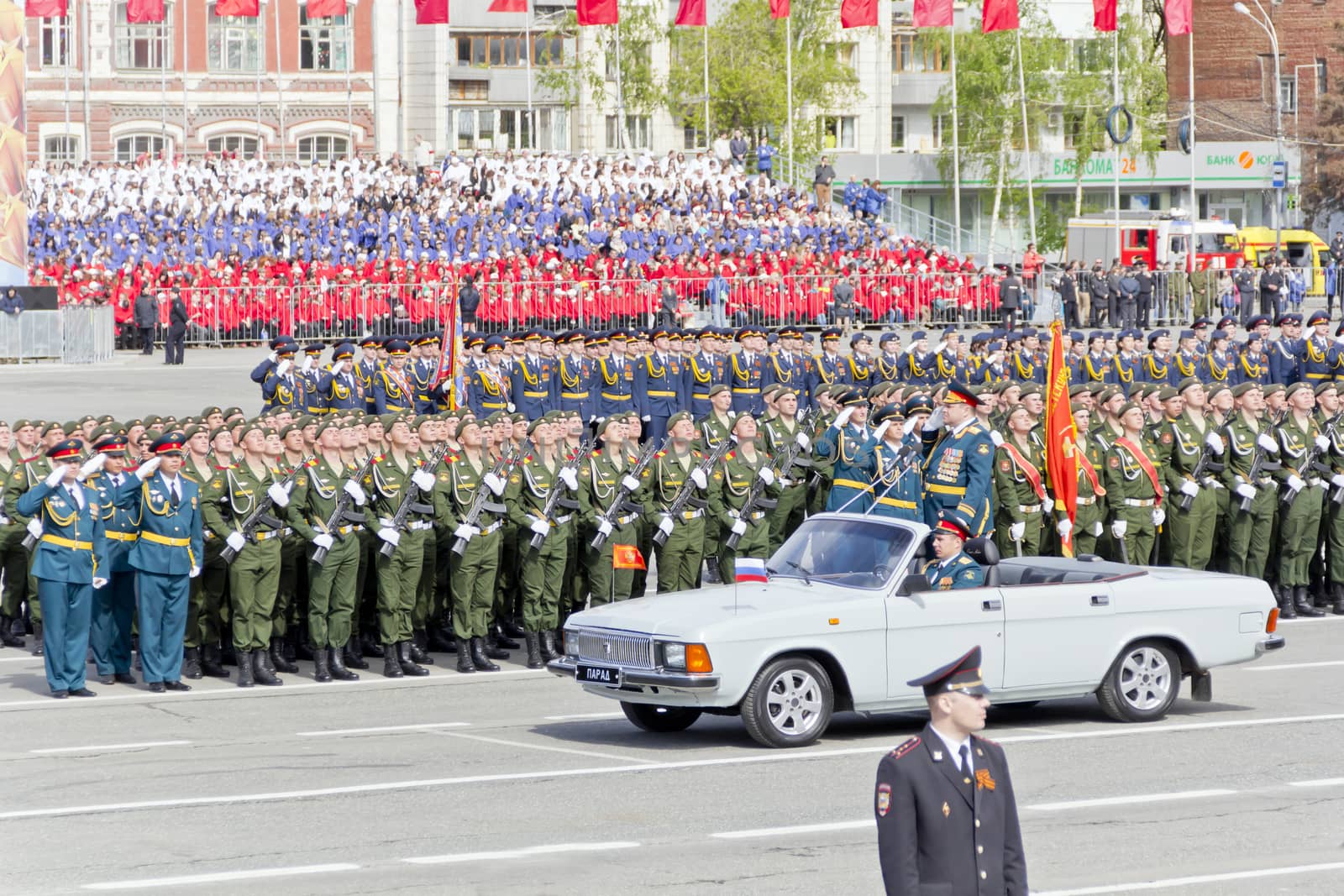 Samara, Russia - May 9: Russian ceremony of the opening military parade on annual Victory Day, May, 9, 2015 in Samara, Russia.
