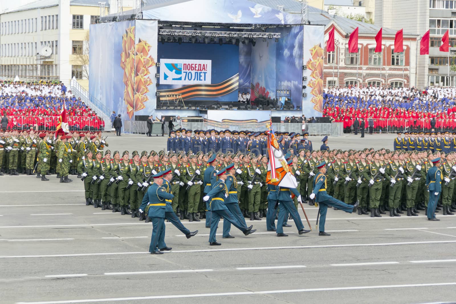 Samara, Russia - May 9: Russian ceremony of the opening military parade on annual Victory Day, May, 9, 2015 in Samara, Russia.
