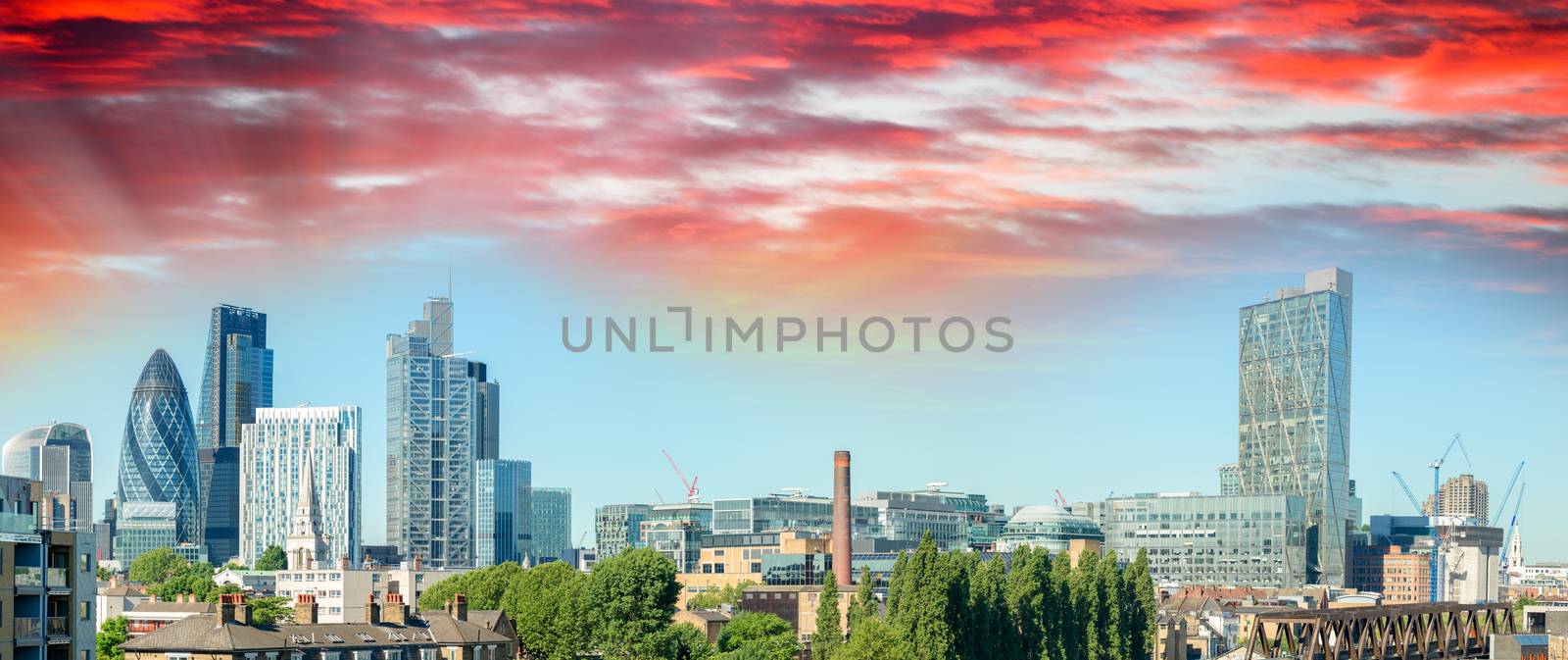 London City sunset. View on business modern district by jovannig